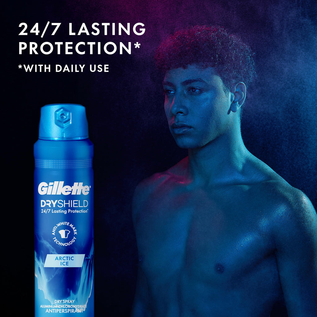 Gillette Dry Spray Antiperspirant & Deodorant for Men – Arctic Ice, 24/7 Sweat & Odor Protection (Pack of 3, 4.3 oz each)