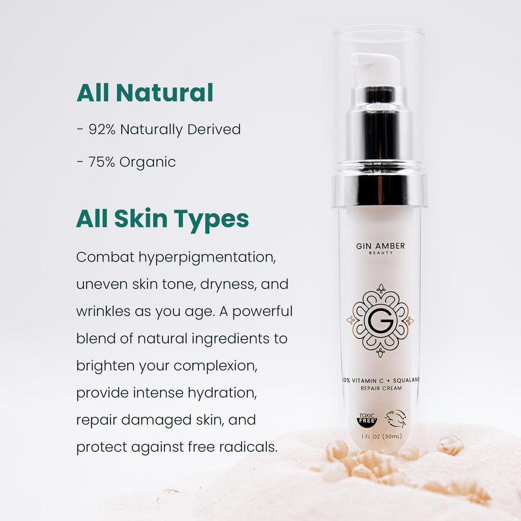 Gin Amber Beauty Vitamin C (10%) + Squalane Repair Cream – Face Moisturizer & Primer (1 fl oz)