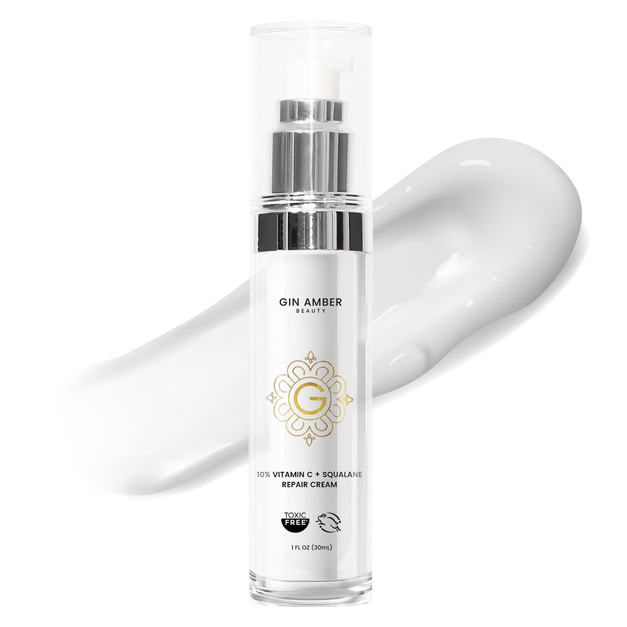 Gin Amber Beauty Vitamin C (10%) + Squalane Repair Cream – Face Moisturizer & Primer (1 fl oz)