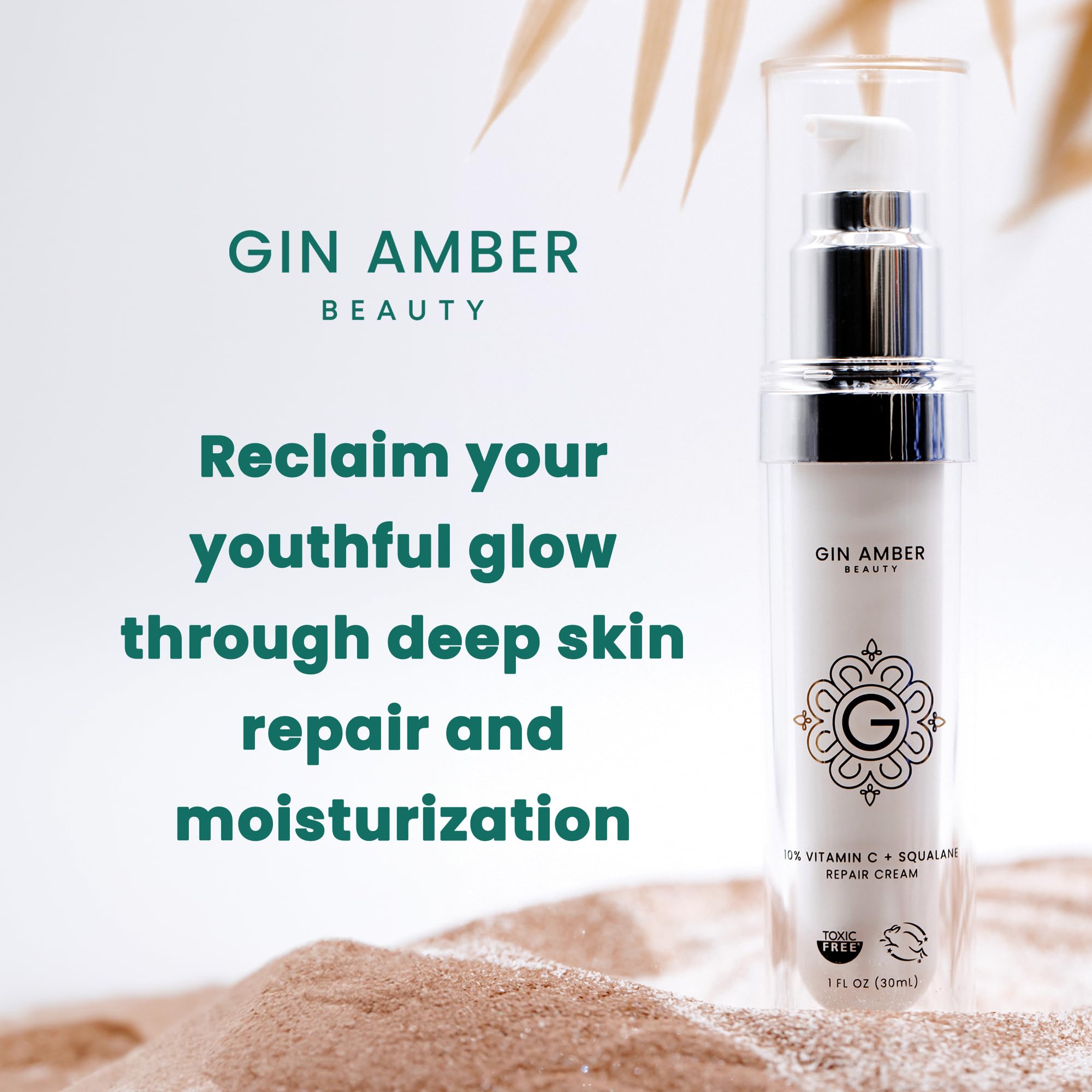 Gin Amber Beauty Vitamin C (10%) + Squalane Repair Cream – Face Moisturizer & Primer (1 fl oz)