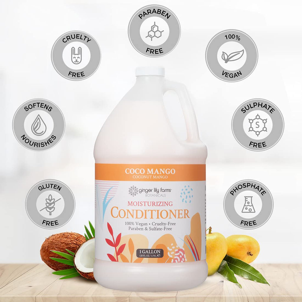 Ginger Lily Farms Botanicals Coco Mango Moisturizing Conditioner – Vegan & Cruelty-Free (1 Gallon Refill, Pack of 4)