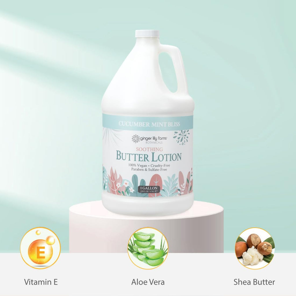 Ginger Lily Farms Botanicals Soothing Butter Lotion – Cucumber Mint Bliss, 1 Gallon Refill, Vegan & Cruelty-Free