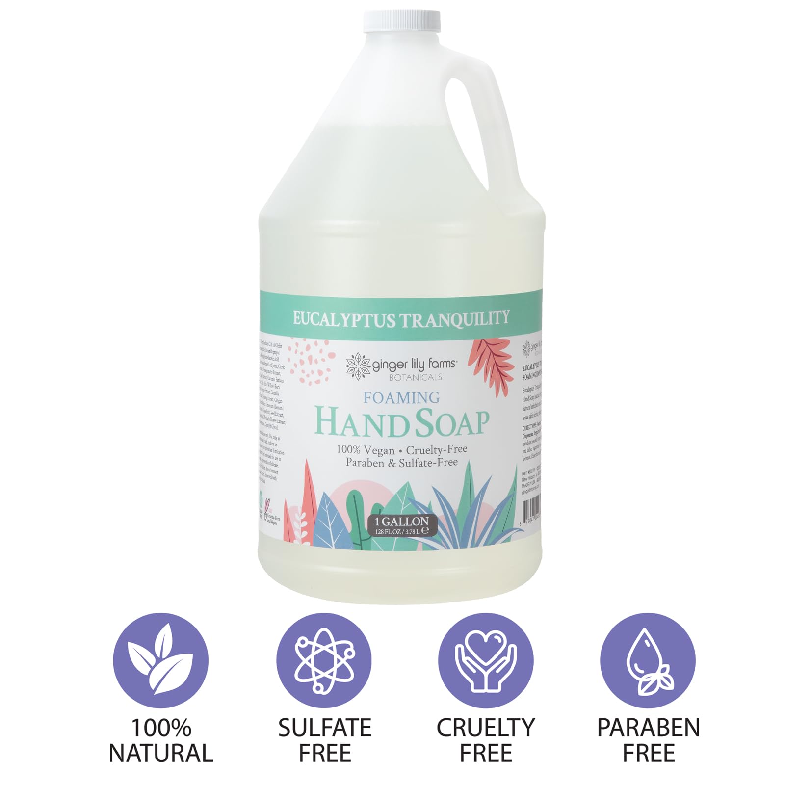 Ginger Lily Farms Botanicals All-Purpose Foaming Hand Soap Refill — 128 fl oz, 100% Vegan & Cruelty-Free, Eucalyptus Tranquility