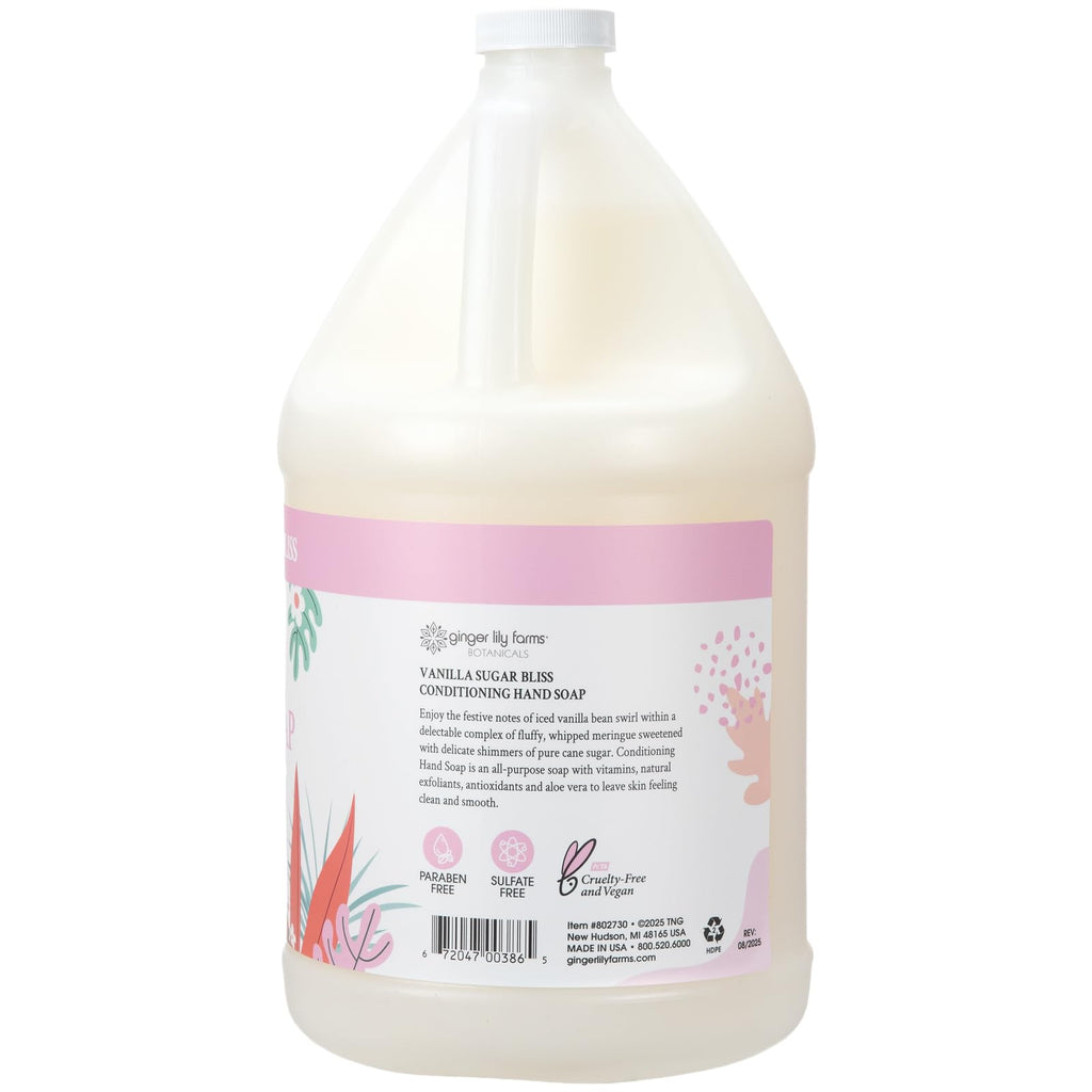Ginger Lily Farms Botanicals Conditioning Hand Soap Refill – Vanilla Sugar Bliss, 1 Gal (128 oz), Vegan & Cruelty-Free