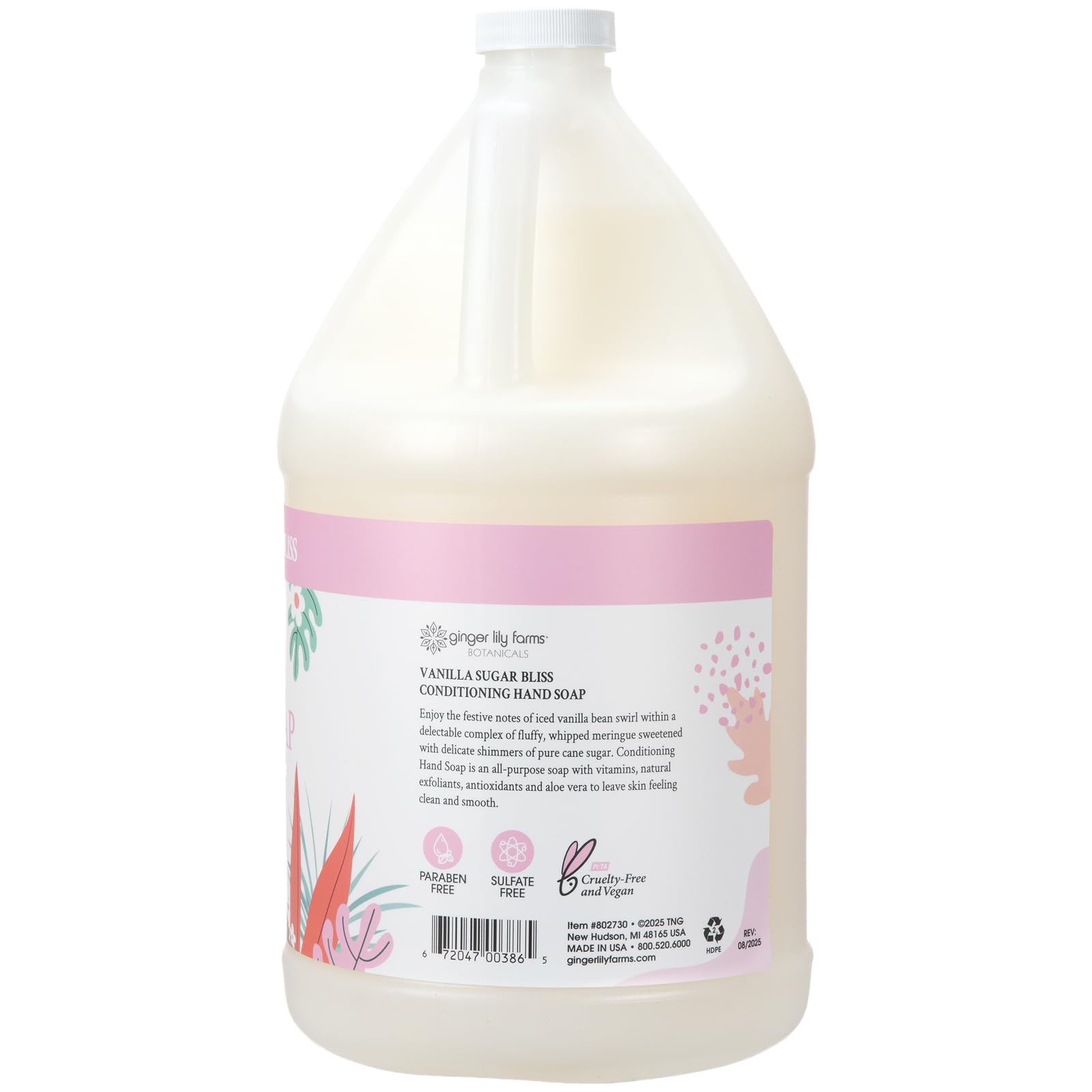 Ginger Lily Farms Botanicals Conditioning Hand Soap Refill – Vanilla Sugar Bliss, 1 Gal (128 oz), Vegan & Cruelty-Free