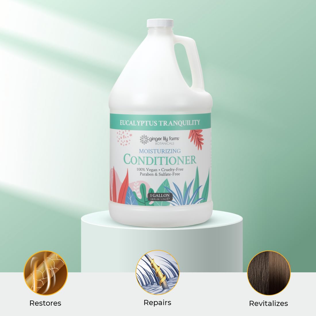 Ginger Lily Farms Botanicals Moisturizing Conditioner – Eucalyptus Tranquility, 100% Vegan & Cruelty-Free, 1 Gallon Refill