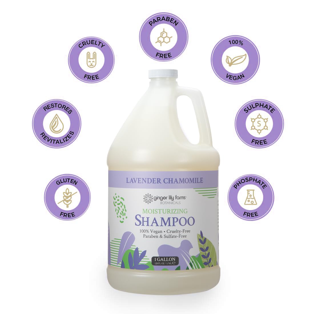 Ginger Lily Farms Botanicals Moisturizing Shampoo for All Hair Types – Lavender Chamomile, 1 Gallon Refill