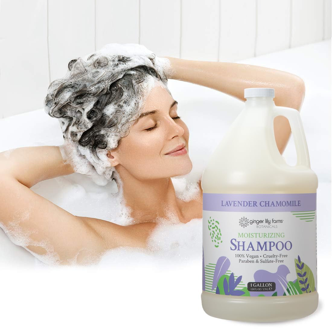 Ginger Lily Farms Botanicals Moisturizing Shampoo for All Hair Types – Lavender Chamomile, 1 Gallon Refill