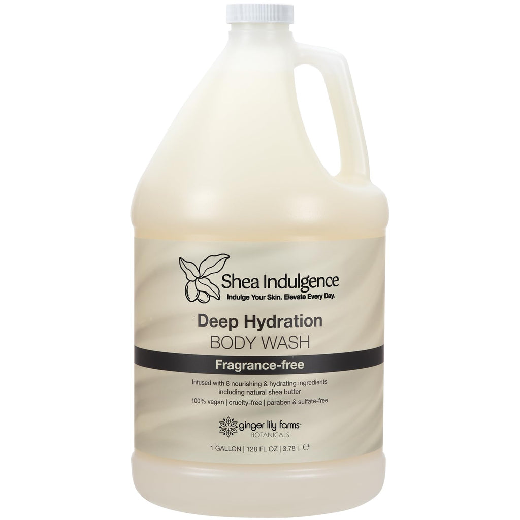 Ginger Lily Farms Botanicals Shea Indulgence Deep Hydration Body Wash – Fragrance-Free, 100% Vegan & Cruelty-Free, 1 Gallon Refill