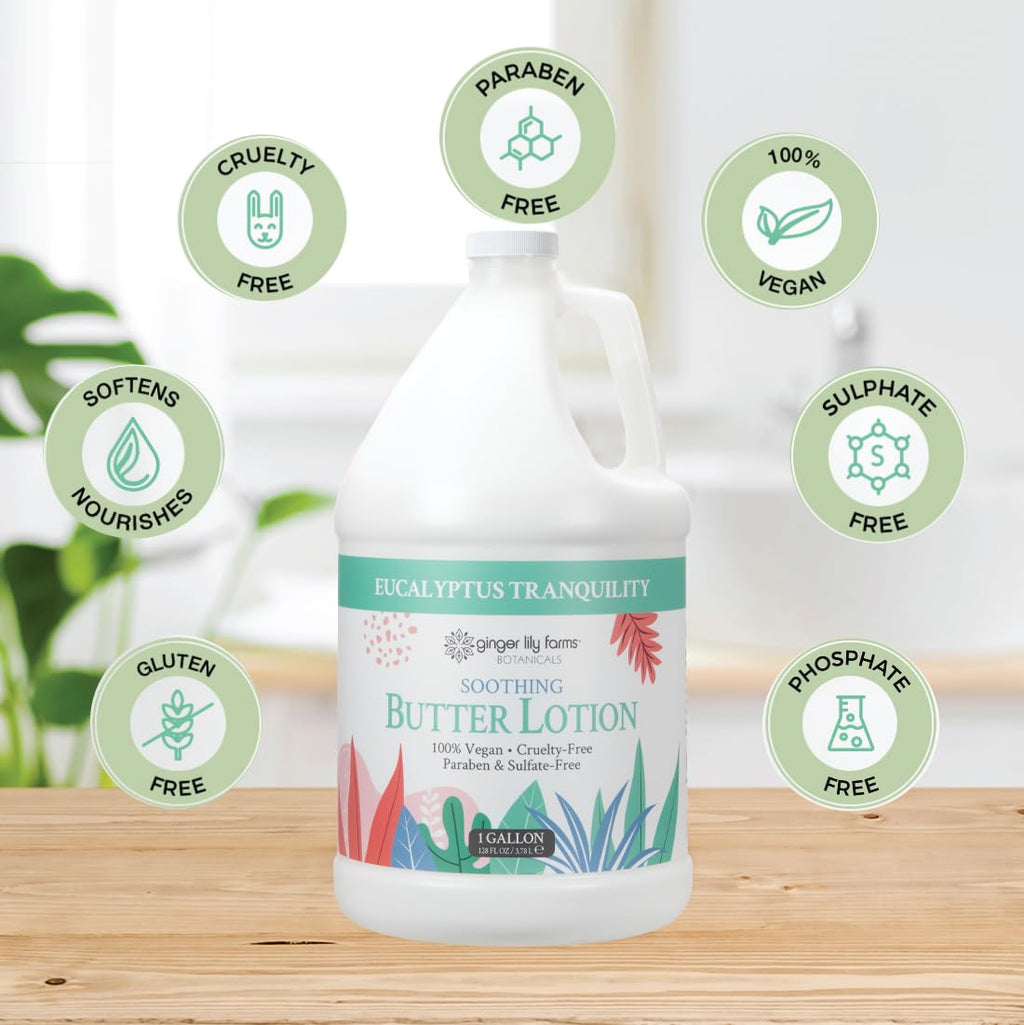 Ginger Lily Farms Botanicals Soothing Butter Lotion – Eucalyptus Tranquility, 100% Vegan & Cruelty-Free, 1 Gallon Refill