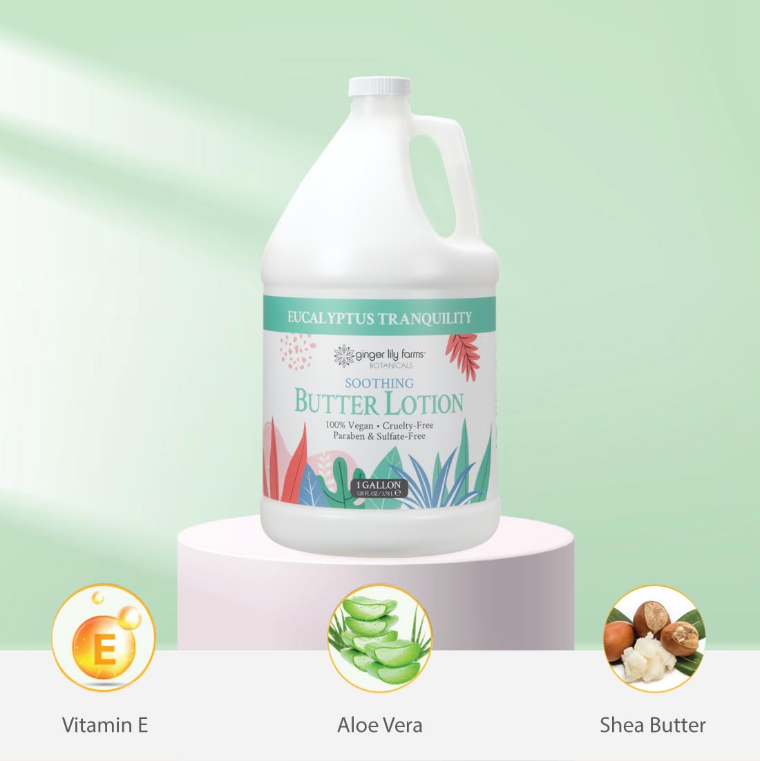 Ginger Lily Farms Botanicals Soothing Butter Lotion – Eucalyptus Tranquility, 100% Vegan & Cruelty-Free, 1 Gallon Refill