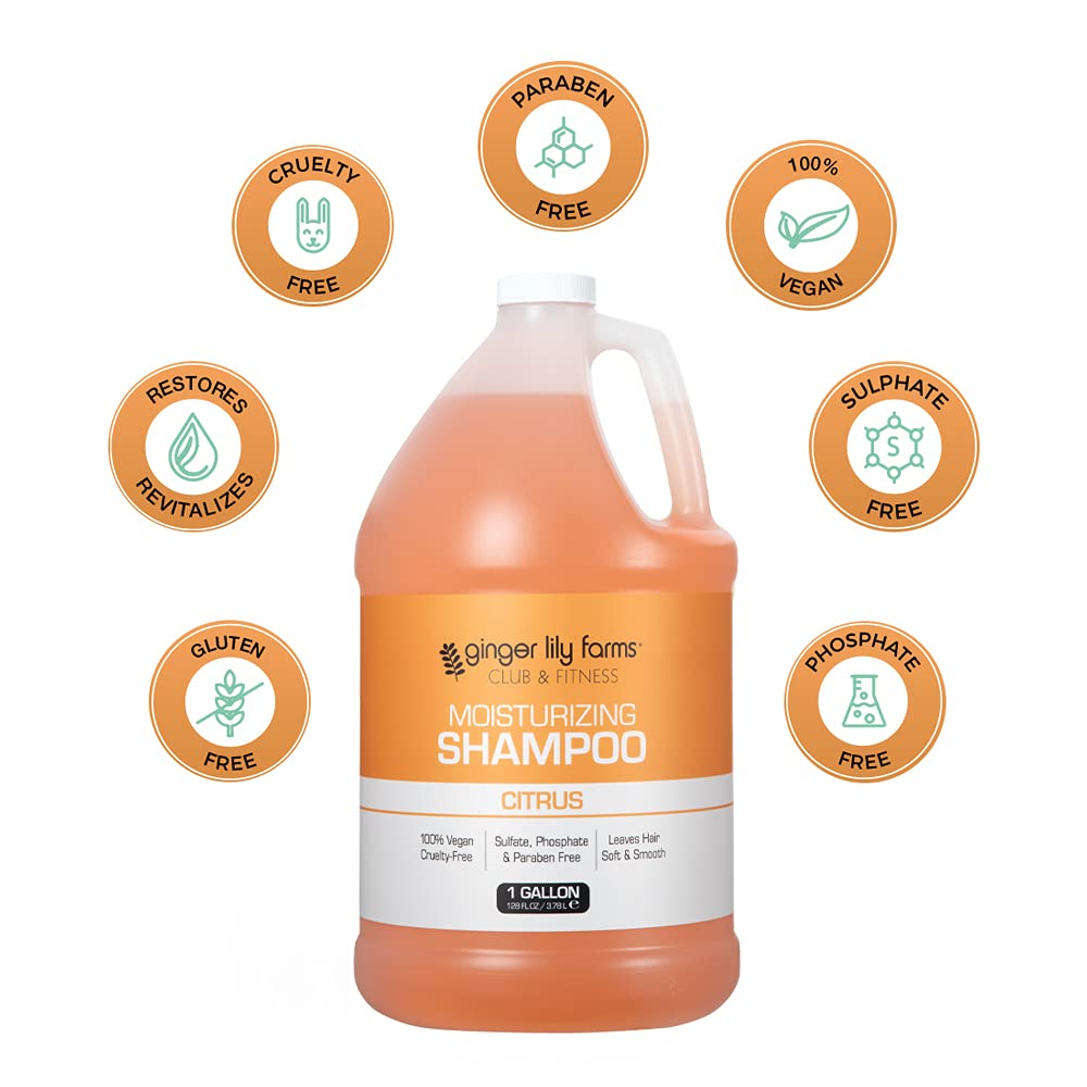 Ginger Lily Farms Club and Fitness Citrus Moisturizing Shampoo – 1 Gallon Refill (Pack of 4) | All Hair Types | Vegan and Cruelty-Free