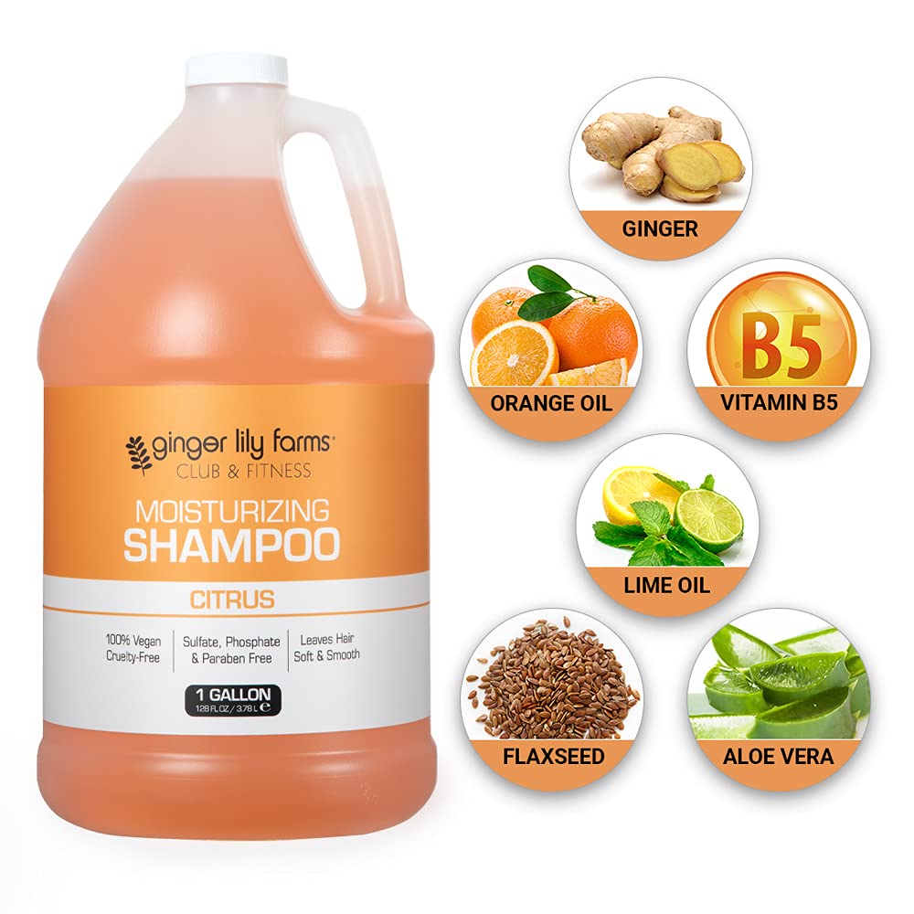 Ginger Lily Farms Club and Fitness Citrus Moisturizing Shampoo – 1 Gallon Refill (Pack of 4) | All Hair Types | Vegan and Cruelty-Free