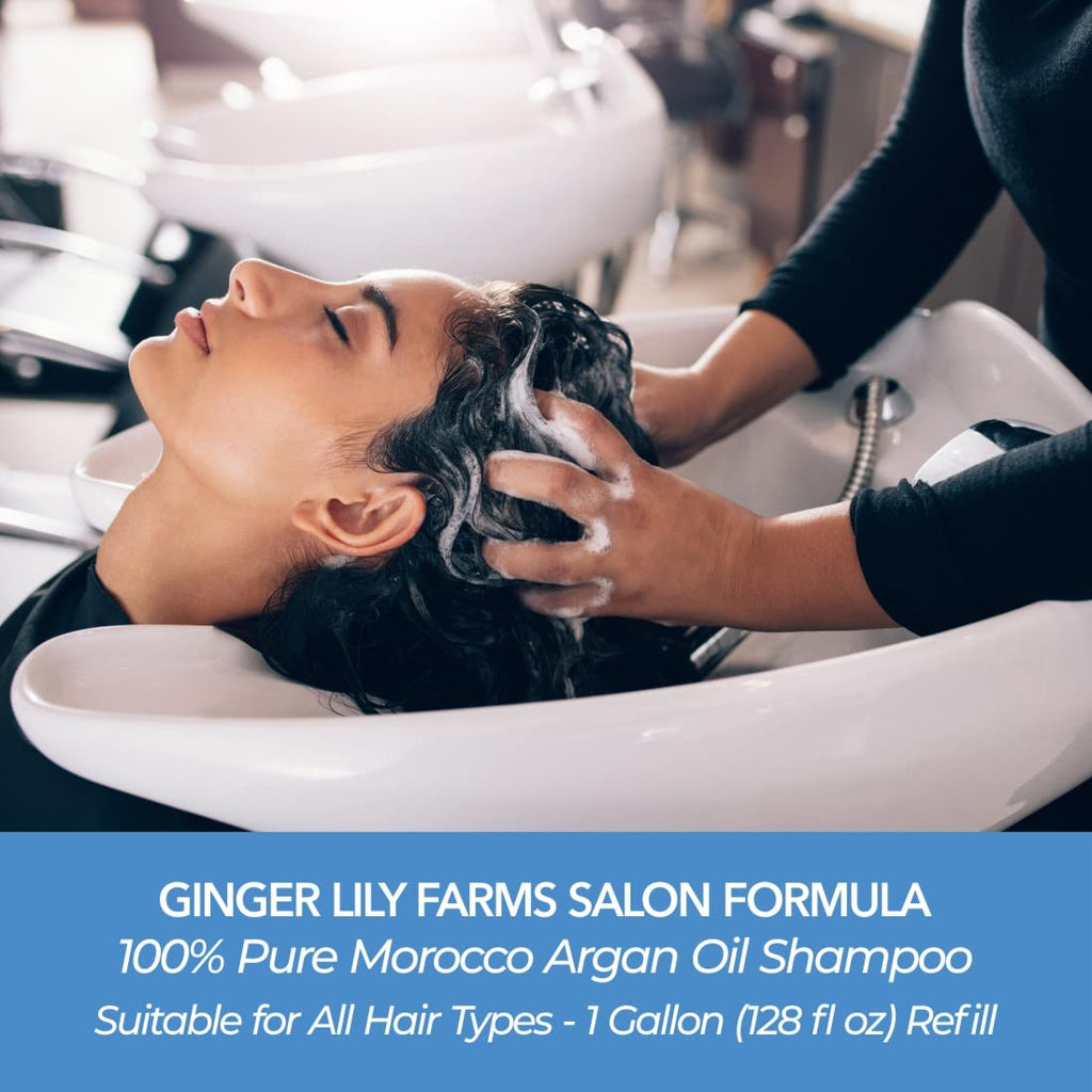 Ginger Lily Farms Salon Formula Argan Oil Shampoo – 100% Pure Morocco Argan Oil, All Hair Types, 1 Gallon Refill