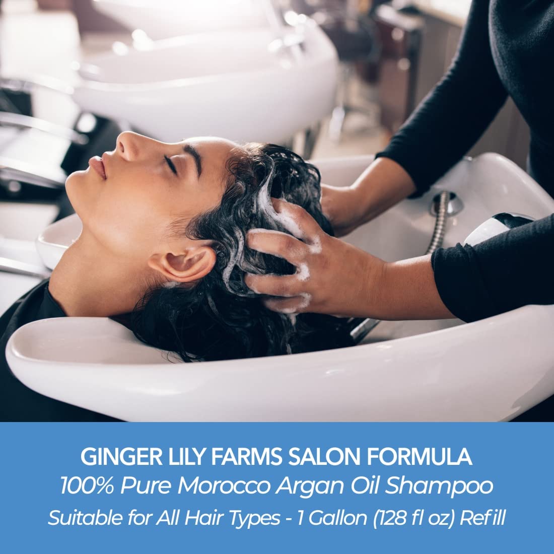 Ginger Lily Farms Salon Formula Argan Oil Shampoo – 100% Pure Morocco Argan Oil, All Hair Types, 1 Gallon Refill