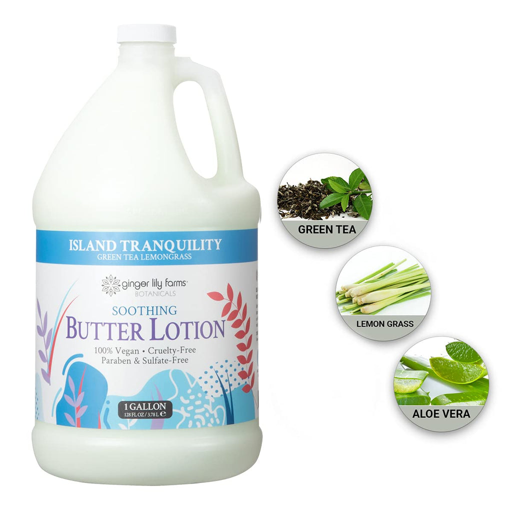 Ginger Lily Farms Botanicals Soothing Butter Lotion – Island Tranquility, 1 Gallon Refill, Vegan & Cruelty-Free