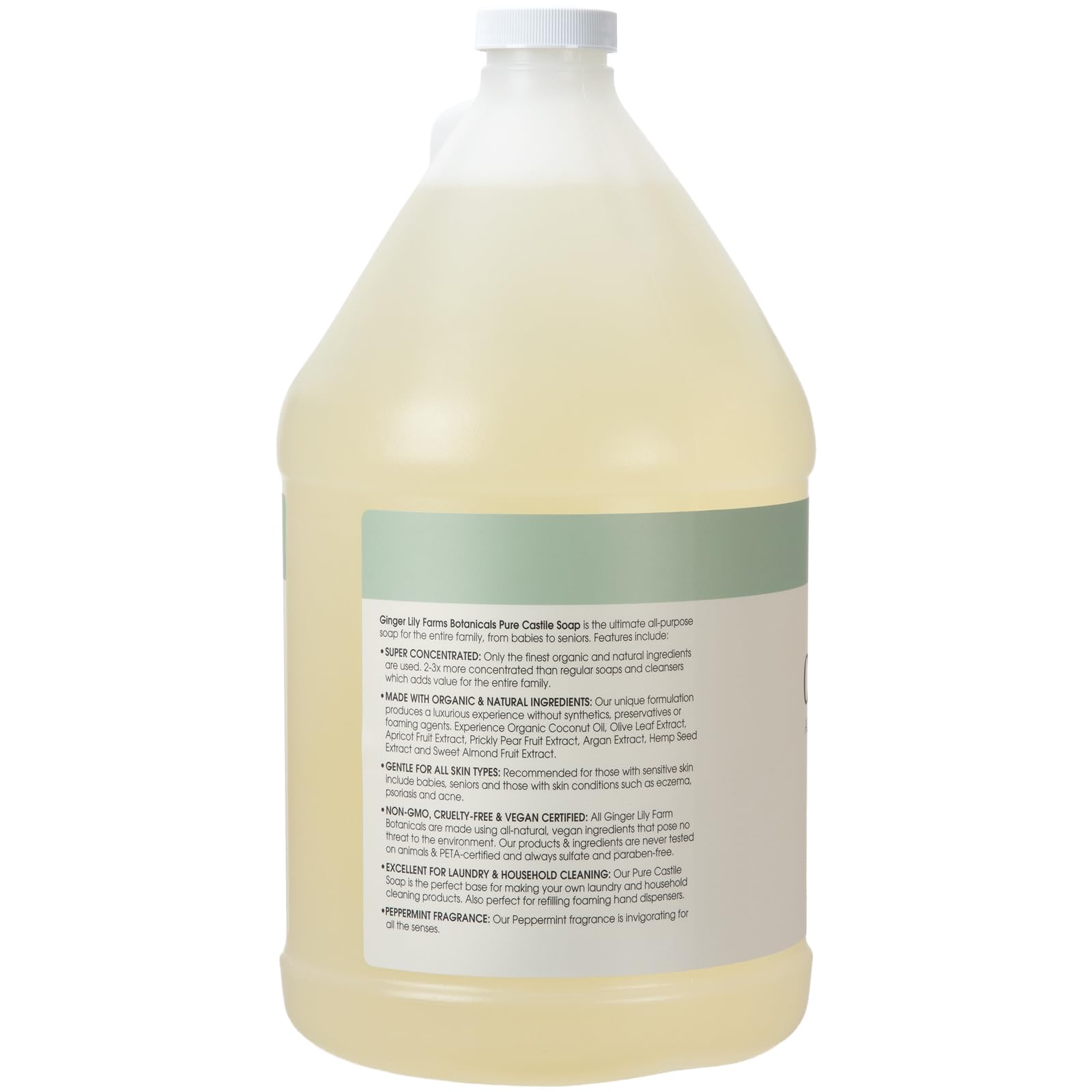Ginger Lily Farms Pure Castile Soap Refill – Peppermint, 1 Gallon