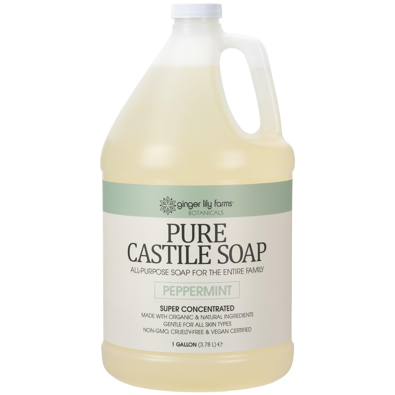 Ginger Lily Farms Pure Castile Soap Refill – Peppermint, 1 Gallon