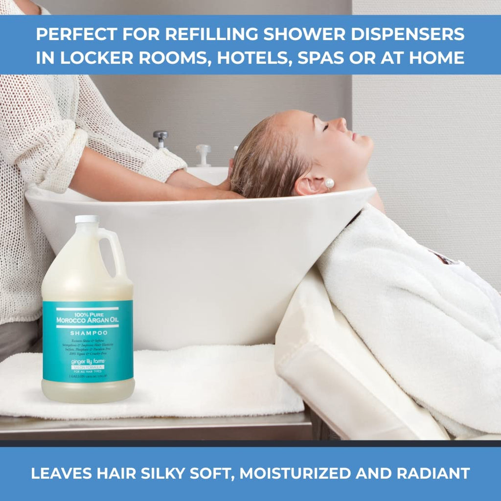 Ginger Lily Farms Salon Formula Argan Oil Shampoo – 100% Pure Morocco Argan Oil, All Hair Types, 1 Gallon Refill
