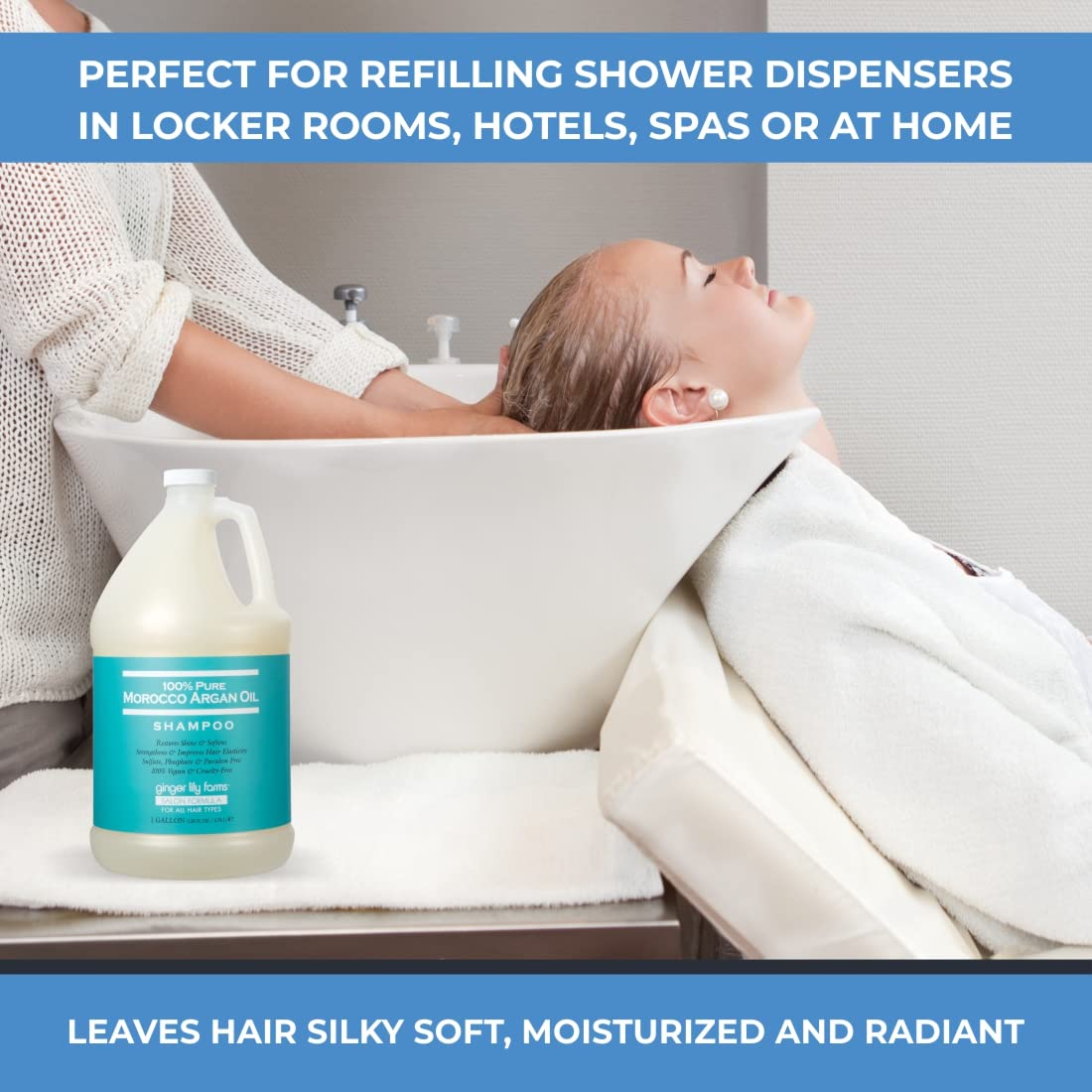 Ginger Lily Farms Salon Formula Argan Oil Shampoo – 100% Pure Morocco Argan Oil, All Hair Types, 1 Gallon Refill