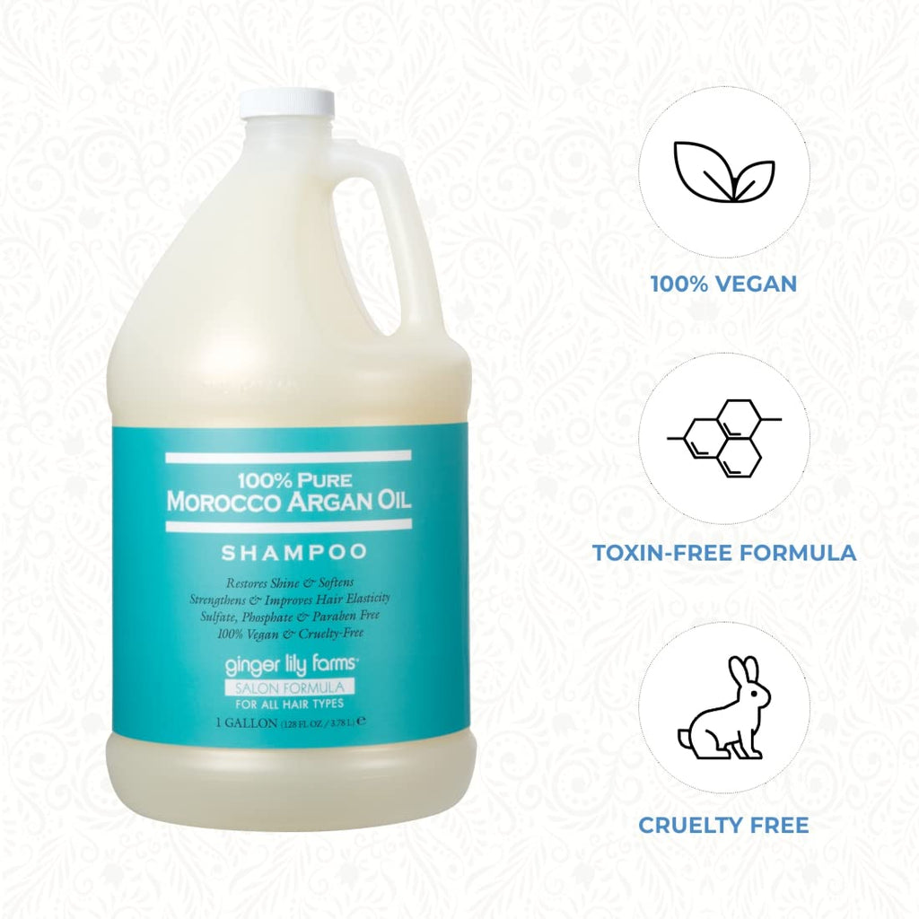 Ginger Lily Farms Salon Formula Argan Oil Shampoo – 100% Pure Morocco Argan Oil, All Hair Types, 1 Gallon Refill