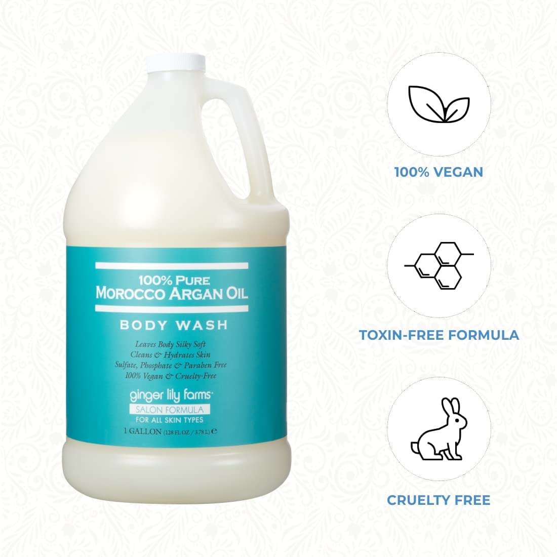 Ginger Lily Farms Salon Formula Argan Oil Body Wash – 1 Gallon Refill (Pack of 4) | 100% Pure Morocco Argan, Vegan & Cruelty-Free