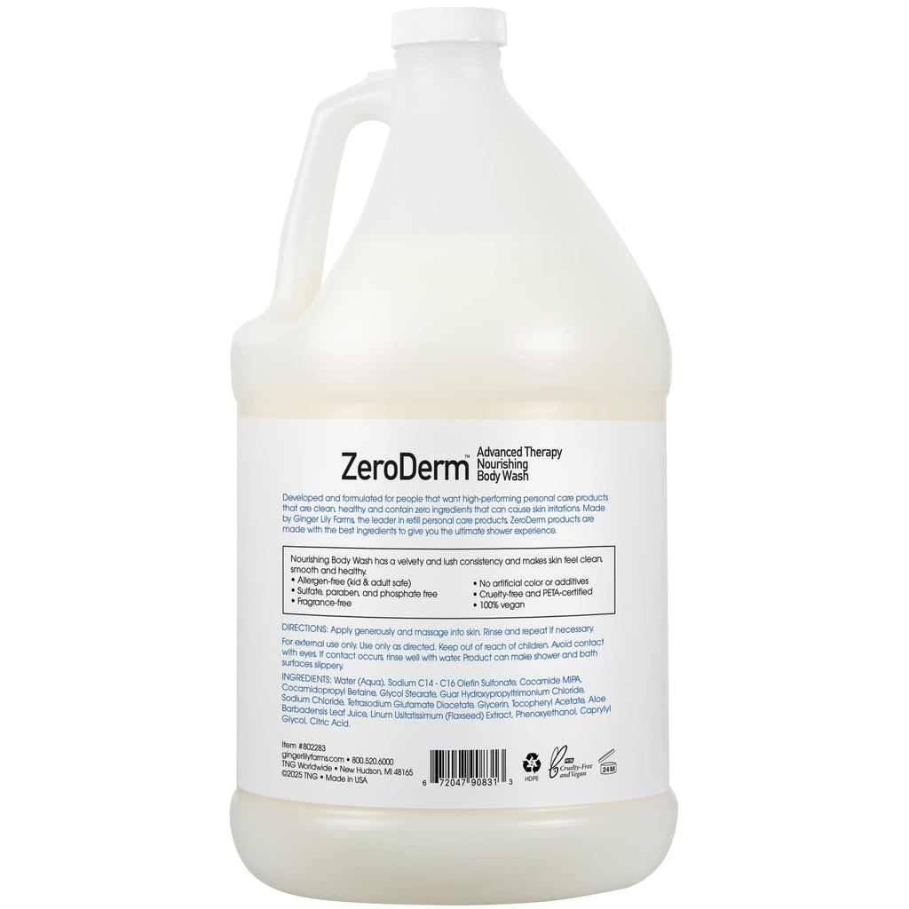 Ginger Lily Farms Botanicals ZeroDerm Advanced Therapy Nourishing Body Wash – Fragrance-Free, Vegan & Cruelty-Free, 1 Gallon Refill