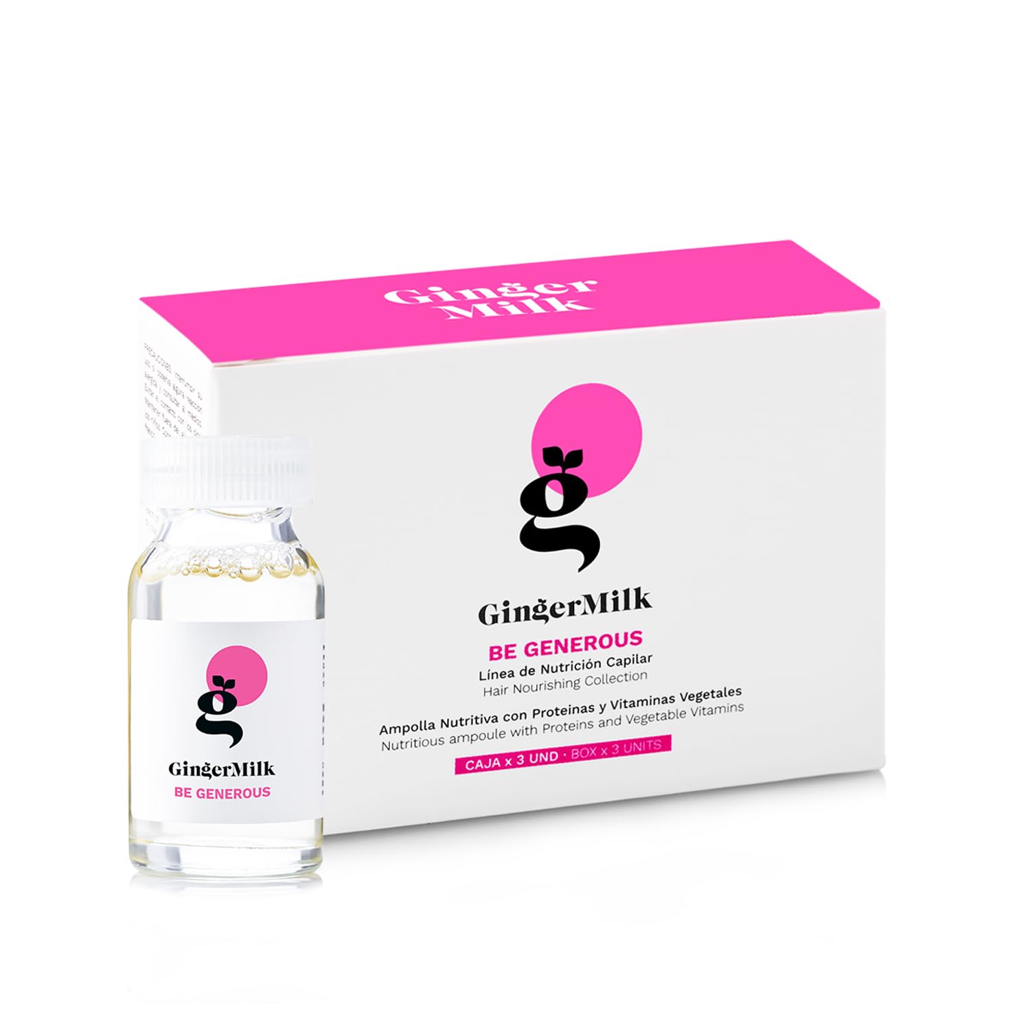 GINGER MILK Nutritive Hair Treatment Ampoule | BE GENEROUS | Pack of 3 x 0.5 fl oz