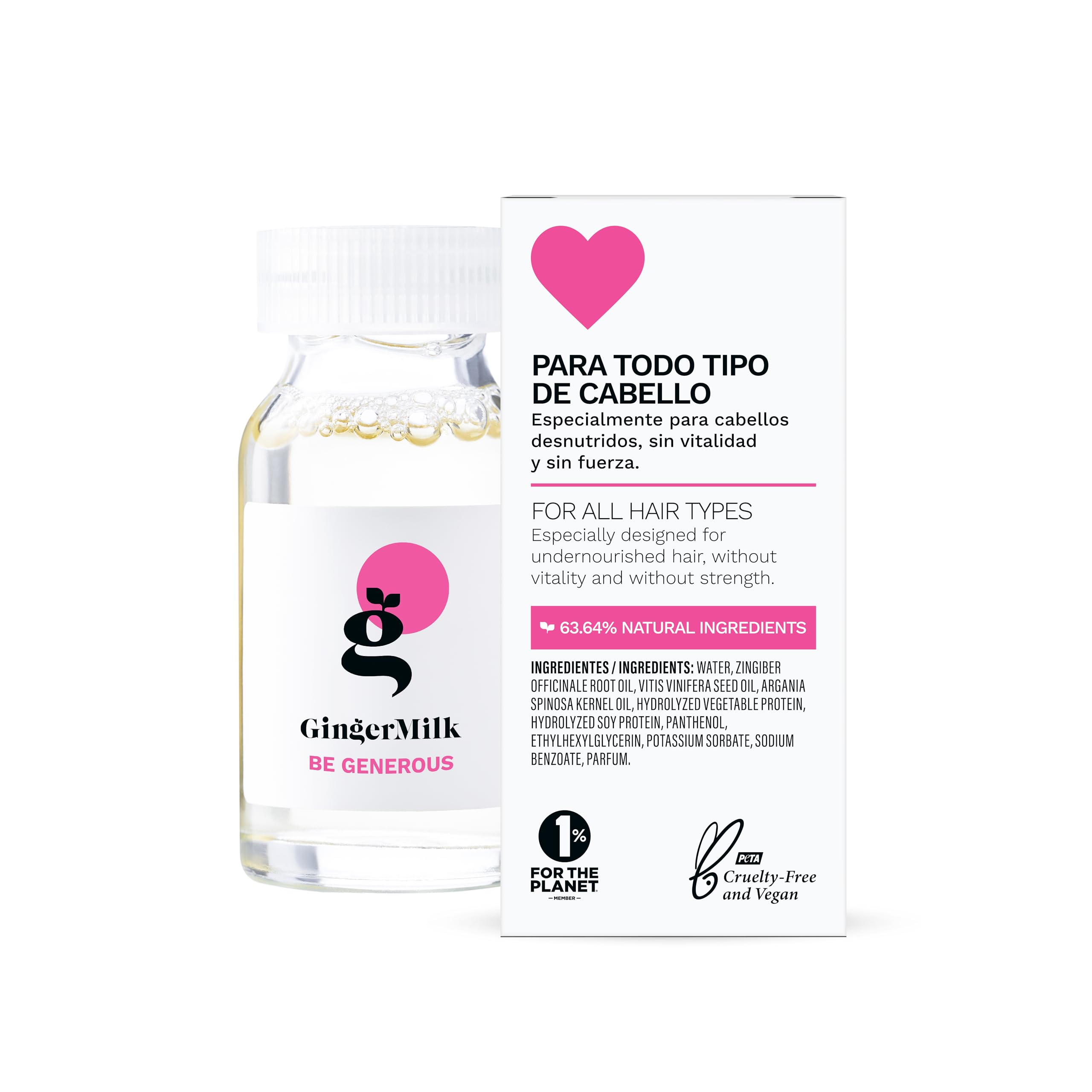 Ginger Milk Nutritive Hair Treatment Ampoule with Proteins and Pro-Vitamin B5 | BE GENEROUS (Pack 6 x 0.5 fl oz)