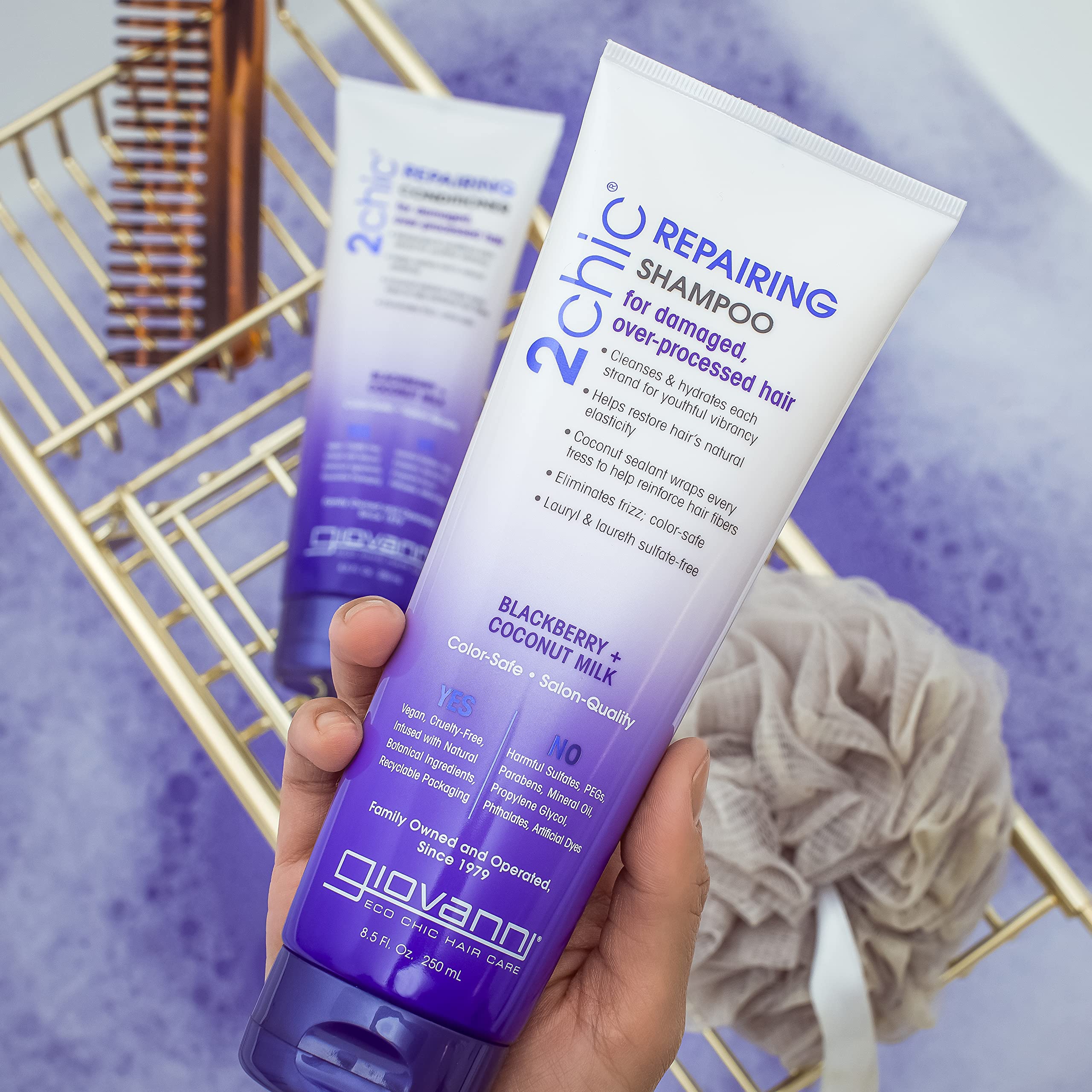 GIOVANNI 2chic Ultra-Repairing Shampoo & Conditioner Set – Damaged Hair, Color Safe, Blackberry & Coconut Milk