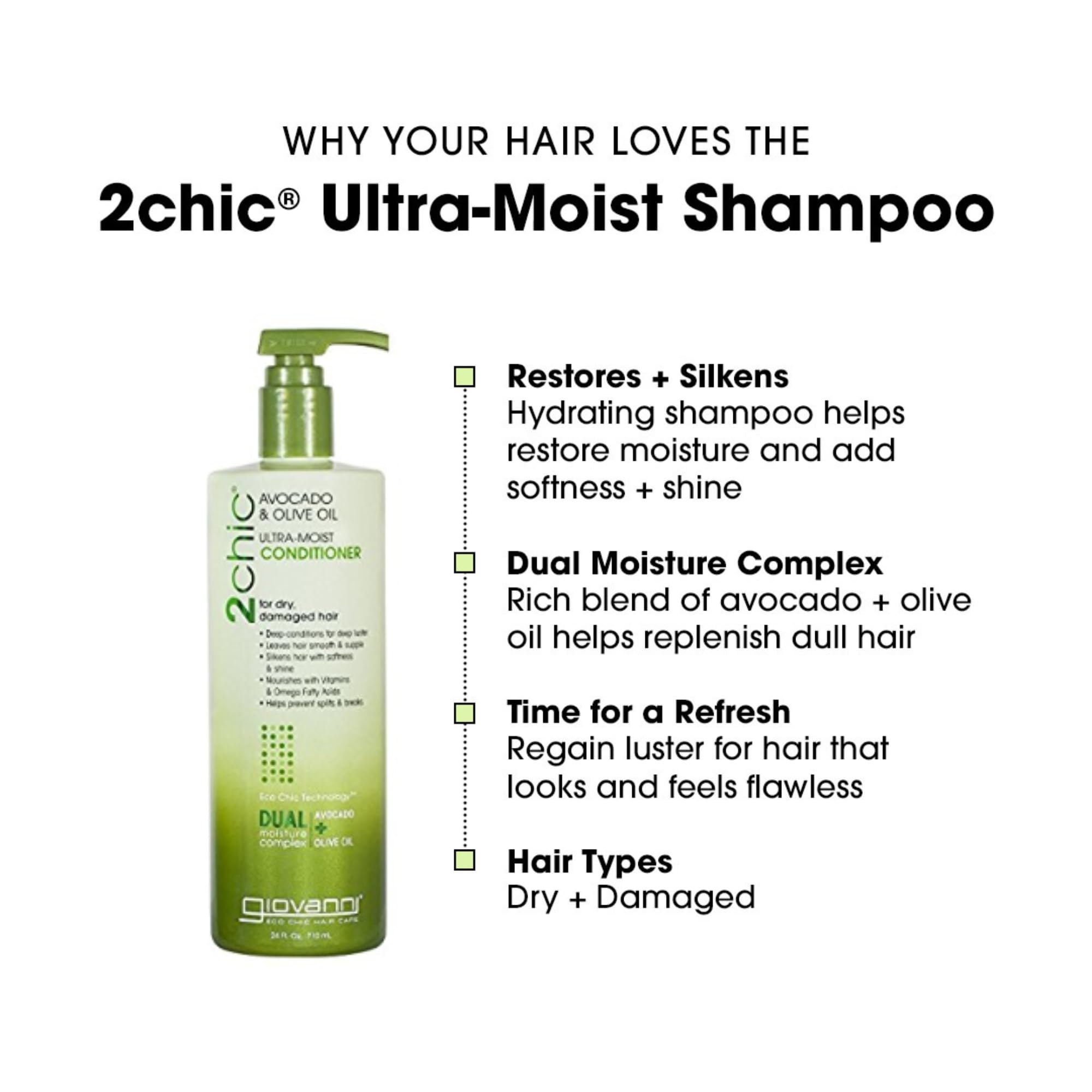 Giovanni 2Chic Ultra-Moist Avocado & Olive Oil Shampoo & Conditioner Set – Sulfate-Free & Color-Safe