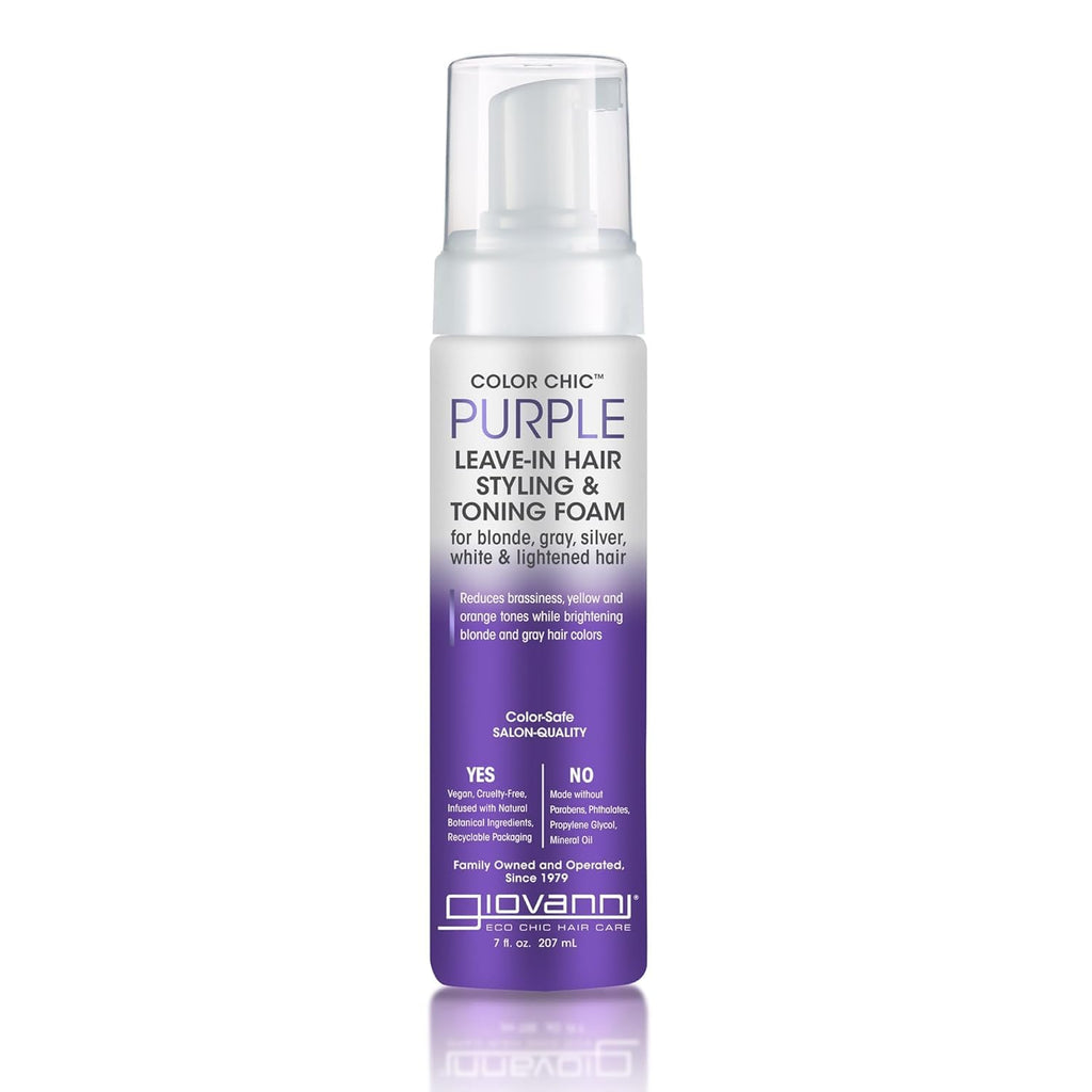 GIOVANNI Color Chic Purple Leave-In Foam – Toning & Volume for Blonde, Gray & Fine Hair | 7 fl oz