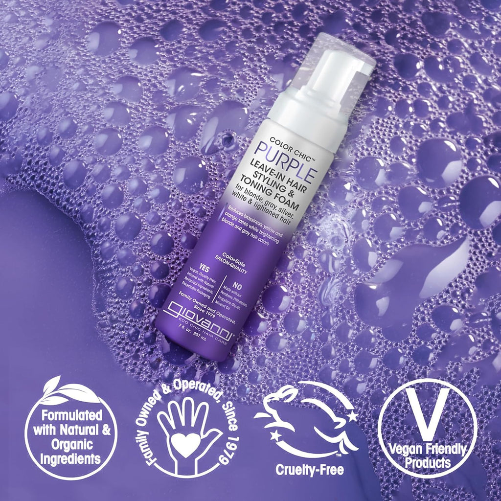 GIOVANNI Color Chic Purple Leave-In Foam – Toning & Volume for Blonde, Gray & Fine Hair | 7 fl oz