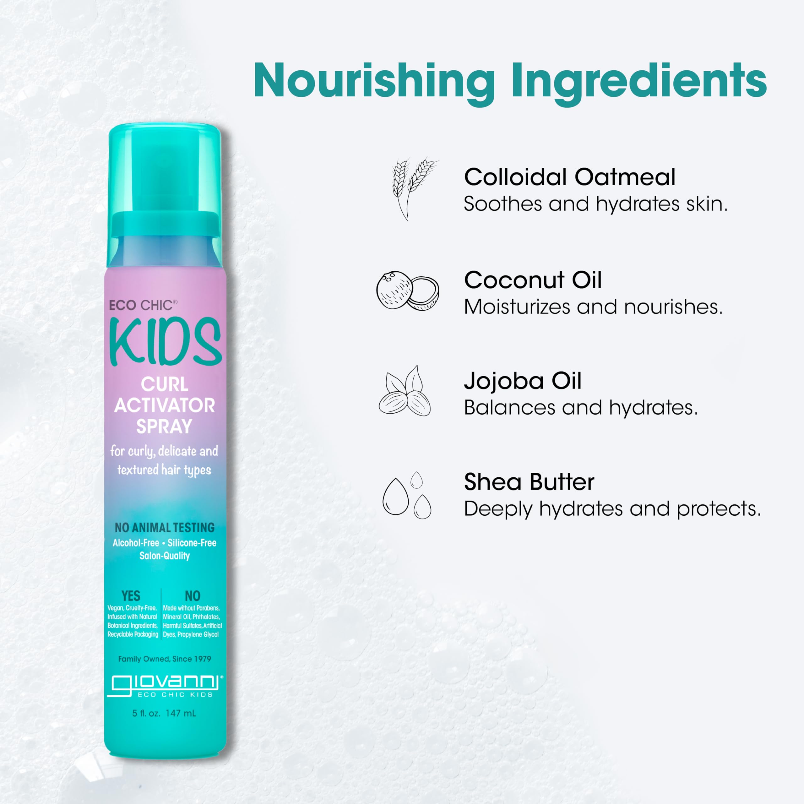GIOVANNI Eco Chic Kids Curl Activator Spray - Curl Refresher for Kids, 5 Fl Oz (Pack of 2)