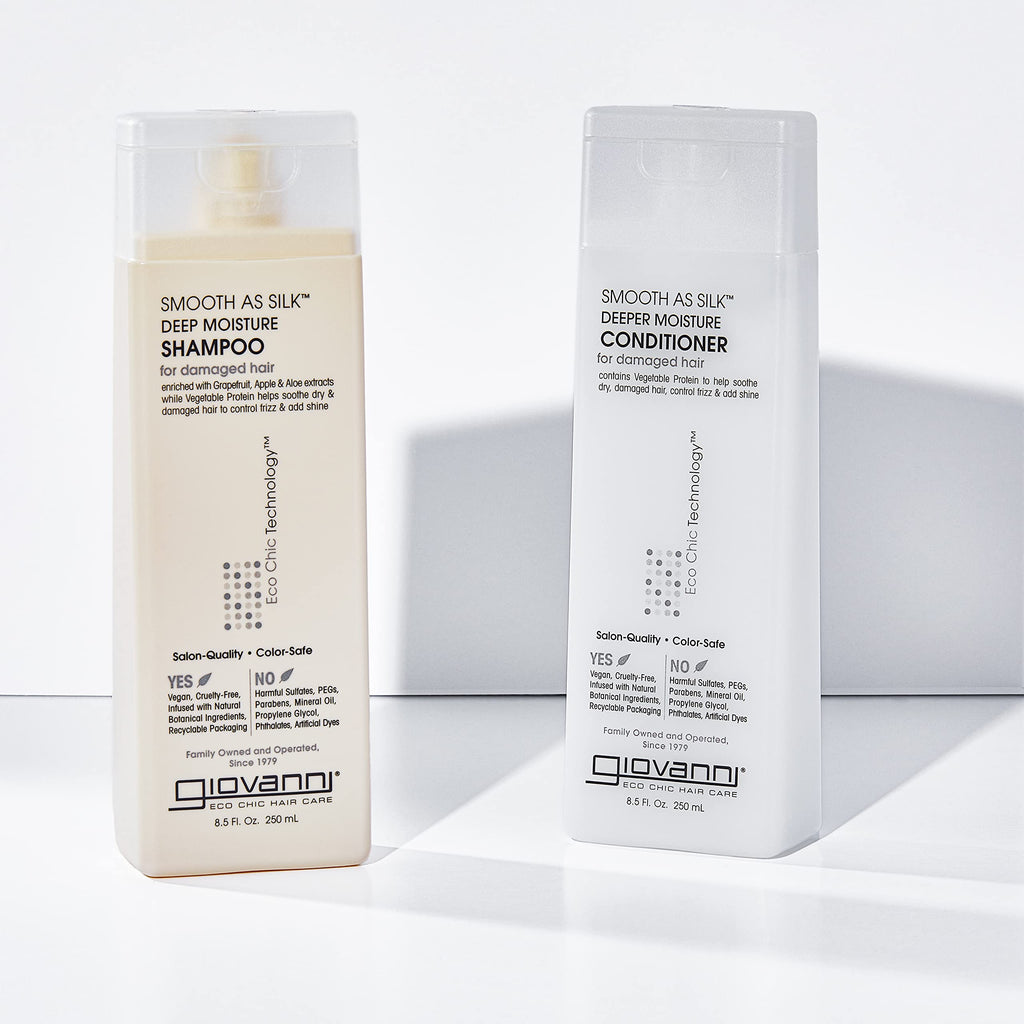 GIOVANNI Smooth as Silk Deeper Moisture Shampoo & Conditioner Set – 24 oz Each, Color-Safe, Paraben-Free, Cruelty-Free