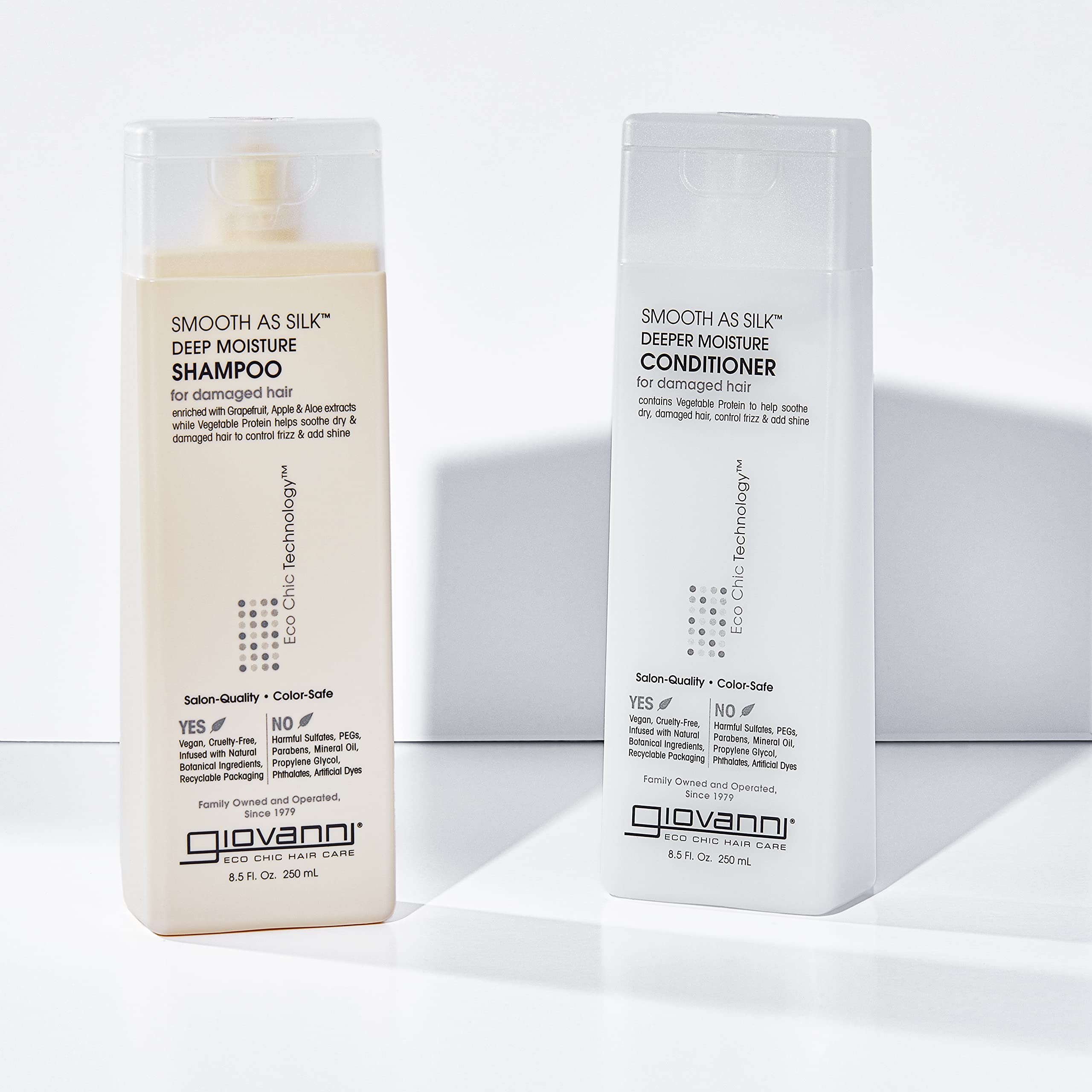 GIOVANNI Smooth as Silk Deeper Moisture Shampoo & Conditioner Set – 24 oz Each, Color-Safe, Paraben-Free, Cruelty-Free