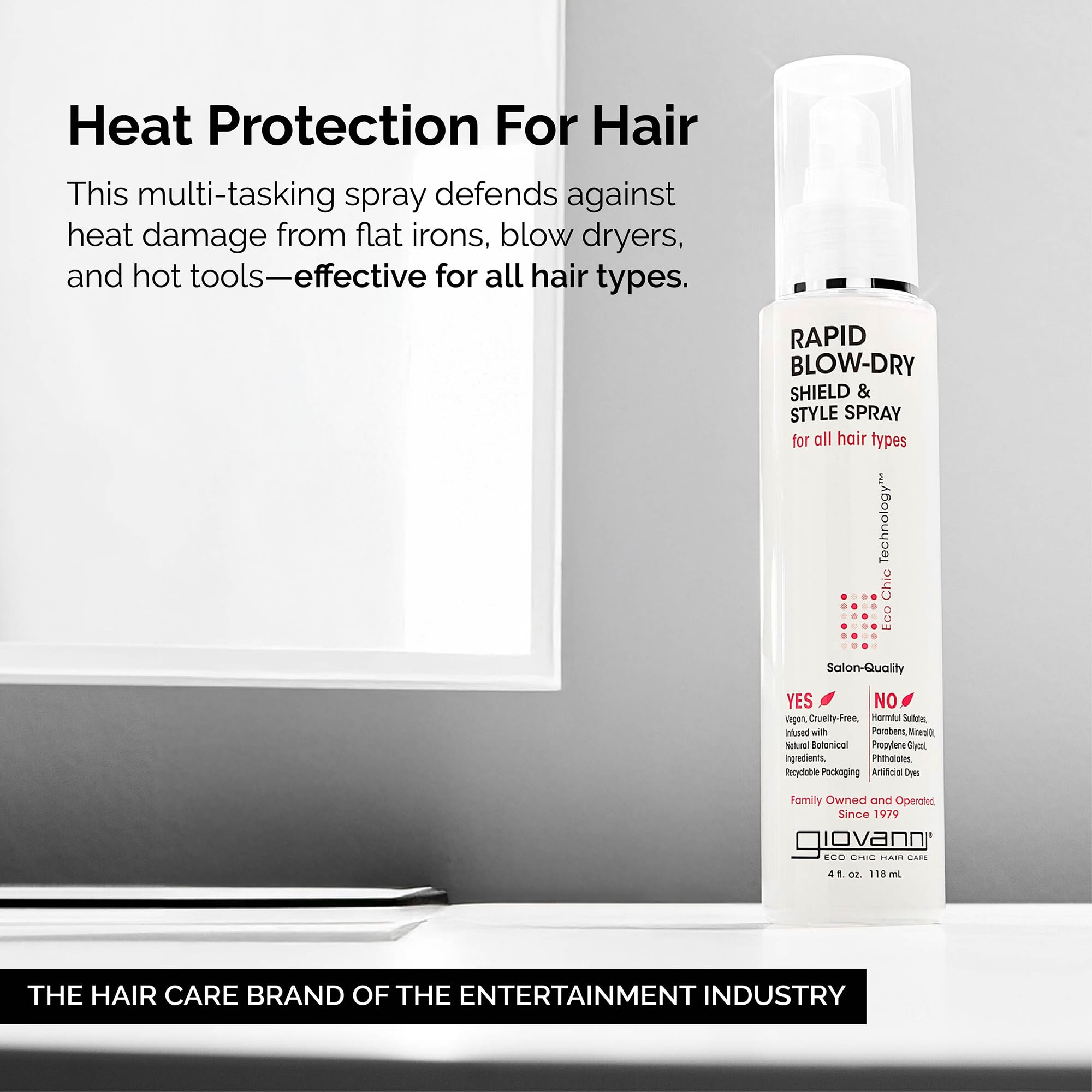 GIOVANNI Rapid Blow Dry Shield & Style Spray – Heat Protectant for All Hair Types | Vegan, 4 fl oz