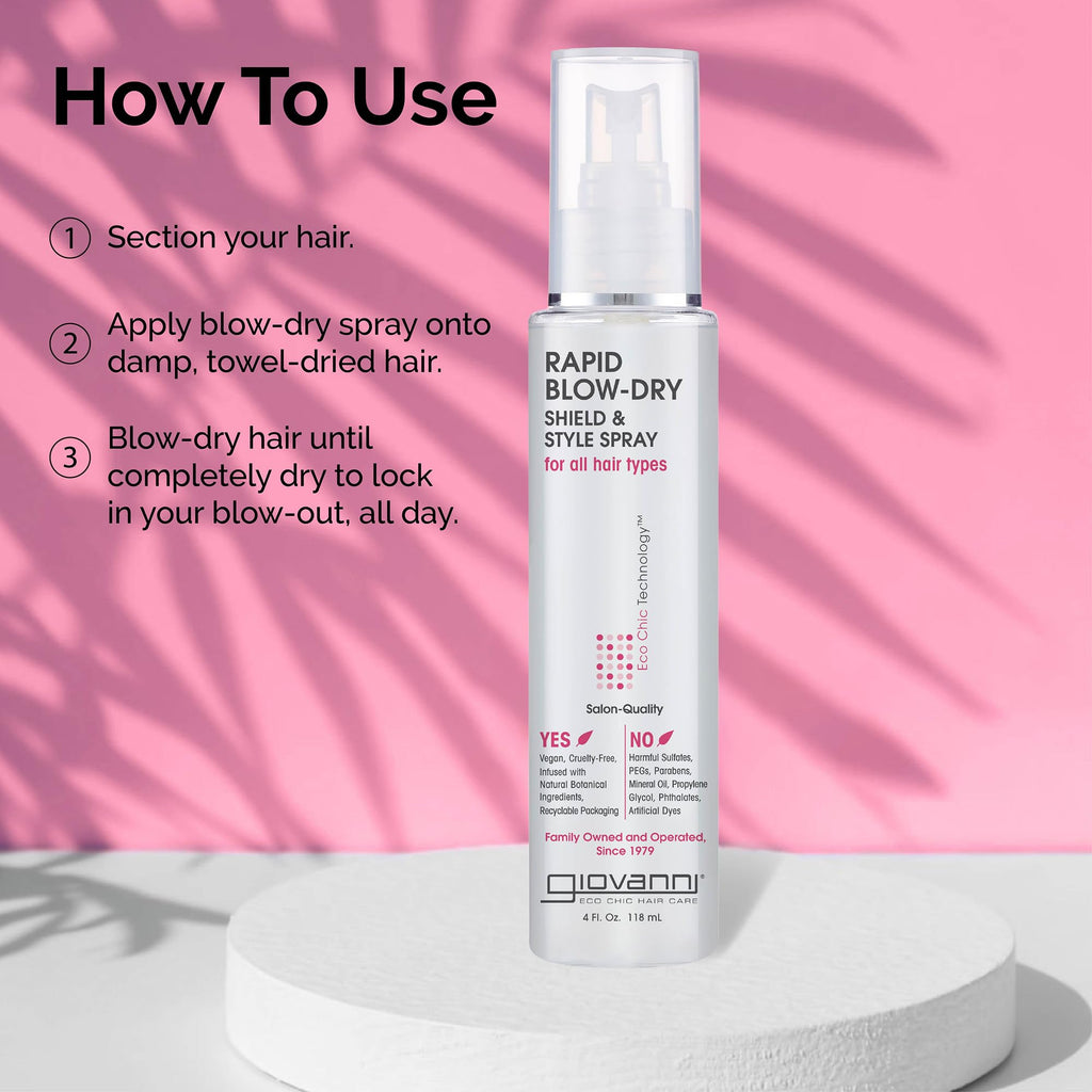 GIOVANNI Rapid Blow Dry Shield & Style Spray – Heat Protectant for All Hair Types | Vegan, 4 fl oz