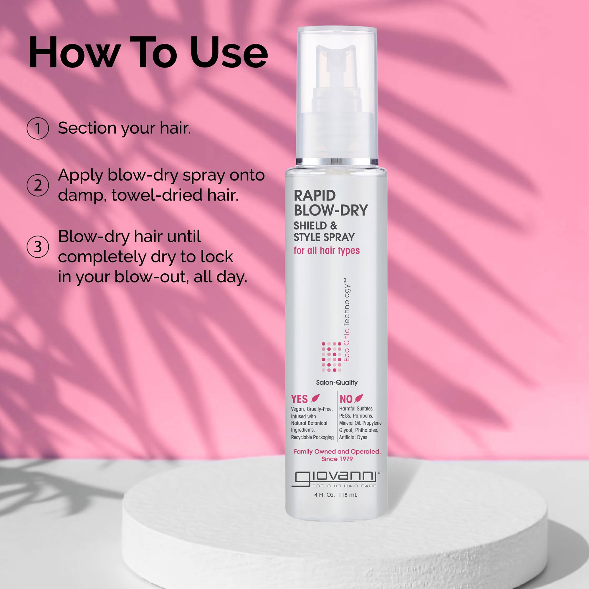 GIOVANNI Rapid Blow Dry Shield & Style Spray – Heat Protectant for All Hair Types | Vegan, 4 fl oz