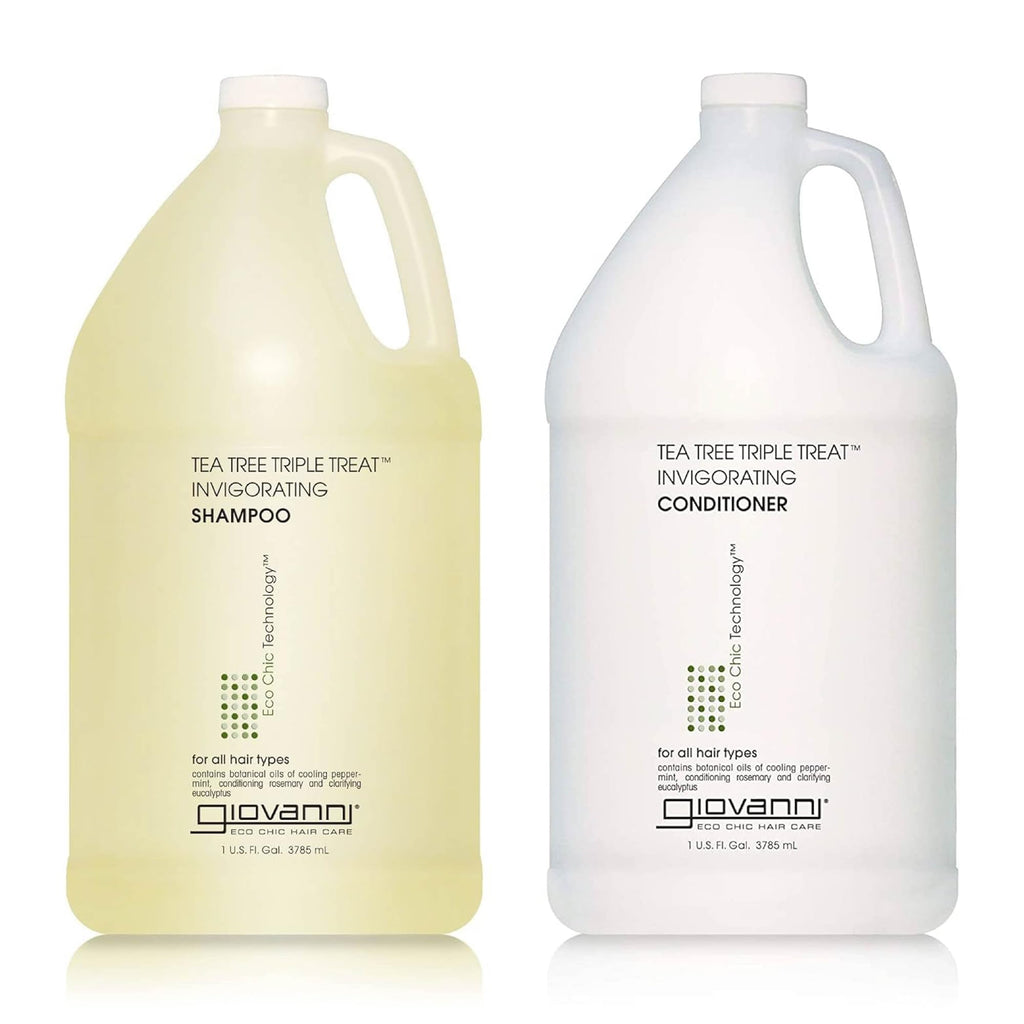 GIOVANNI Tea Tree Triple Threat Shampoo & Conditioner Set – Peppermint & Eucalyptus, 1 gal (2 Pack)