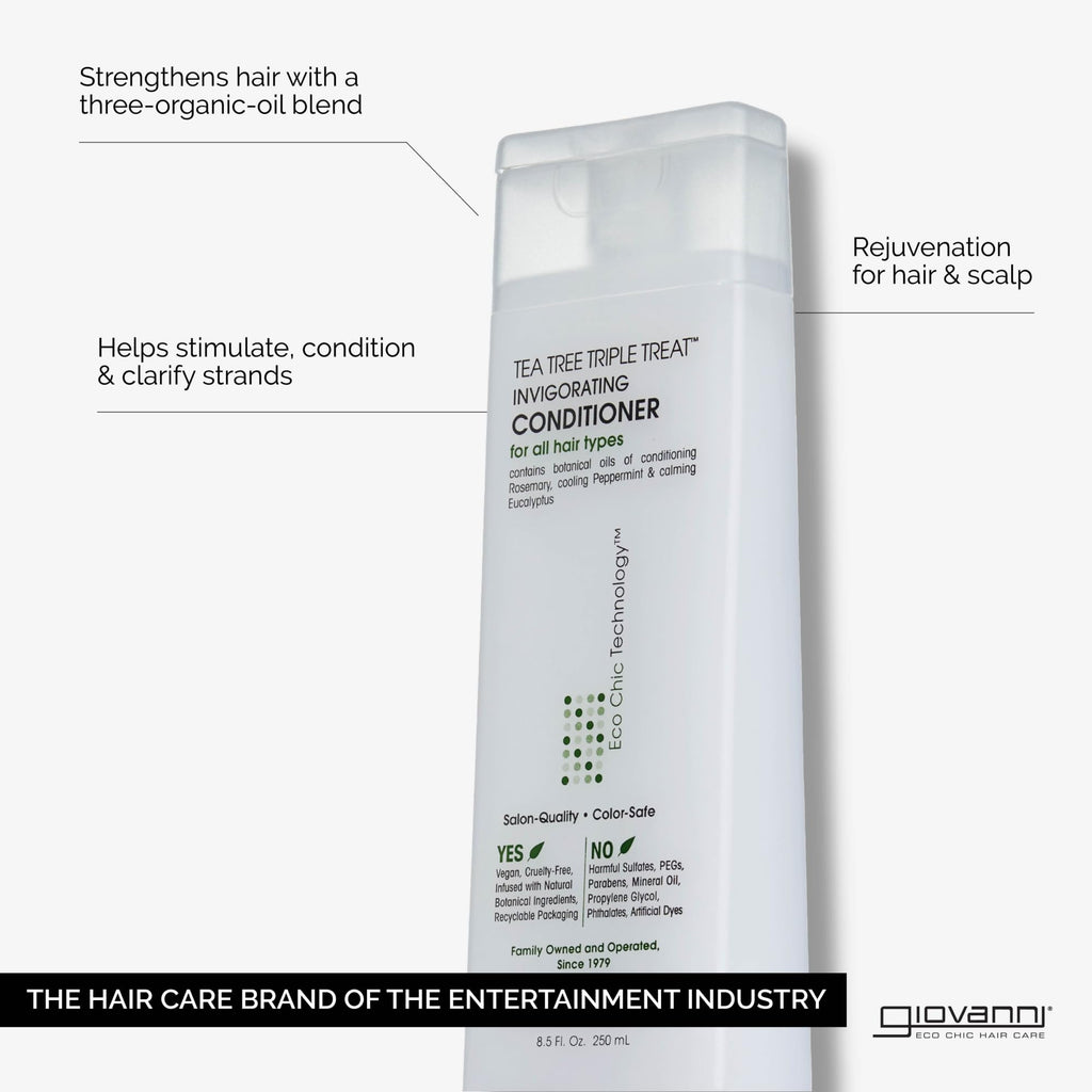 GIOVANNI Tea Tree Triple Treat Invigorating Conditioner – Cooling Peppermint, Eucalyptus & Rosemary, 8.5 oz Paraben Free