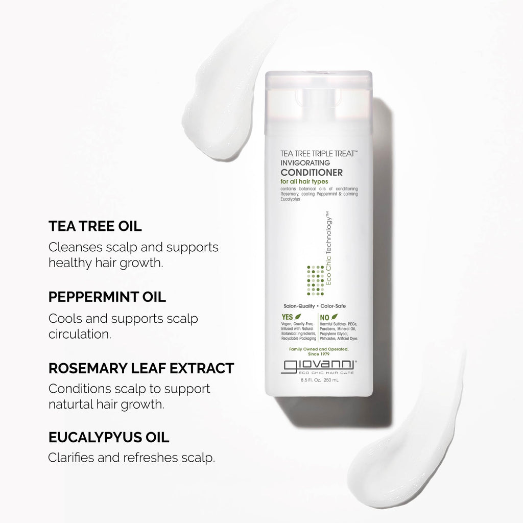 GIOVANNI Tea Tree Triple Treat Invigorating Conditioner – Cooling Peppermint, Eucalyptus & Rosemary, 8.5 oz Paraben Free