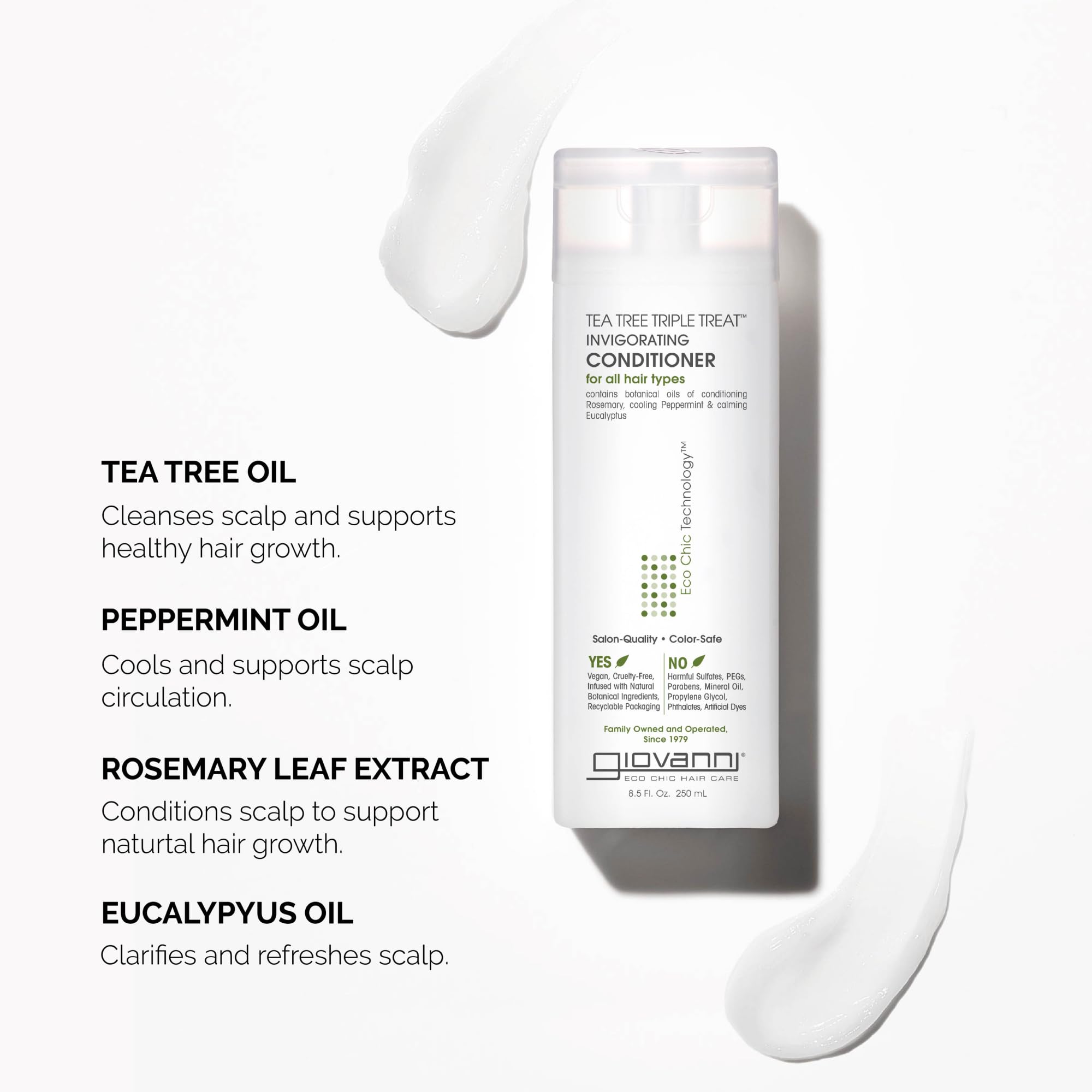 GIOVANNI Tea Tree Triple Treat Invigorating Conditioner – Cooling Peppermint, Eucalyptus & Rosemary, 8.5 oz Paraben Free