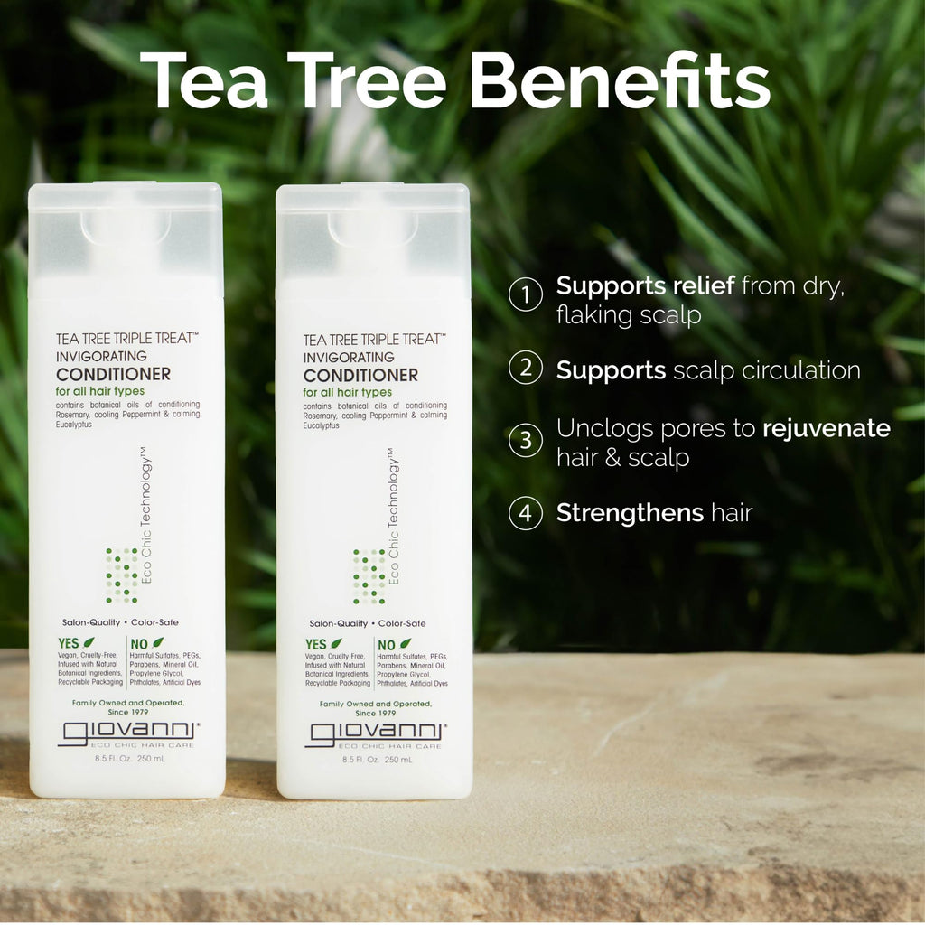 GIOVANNI Tea Tree Triple Treat Invigorating Conditioner – Cooling Peppermint, Eucalyptus & Rosemary, 8.5 oz Paraben Free