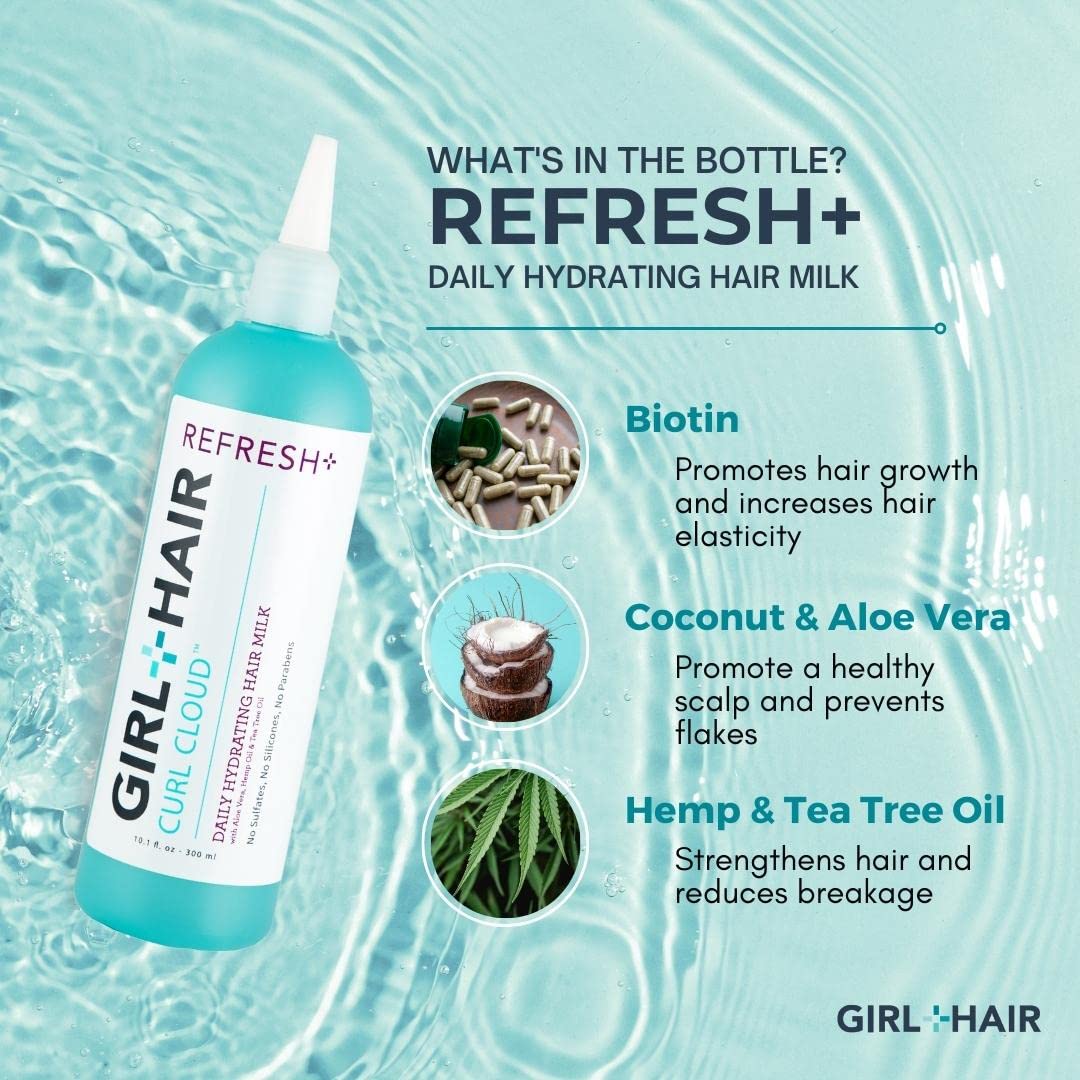 GIRL+HAIR REFRESH+ Daily Hydrating Hair Milk — Aloe Vera, Biotin & Coconut Water | 10.1 Fl Oz
