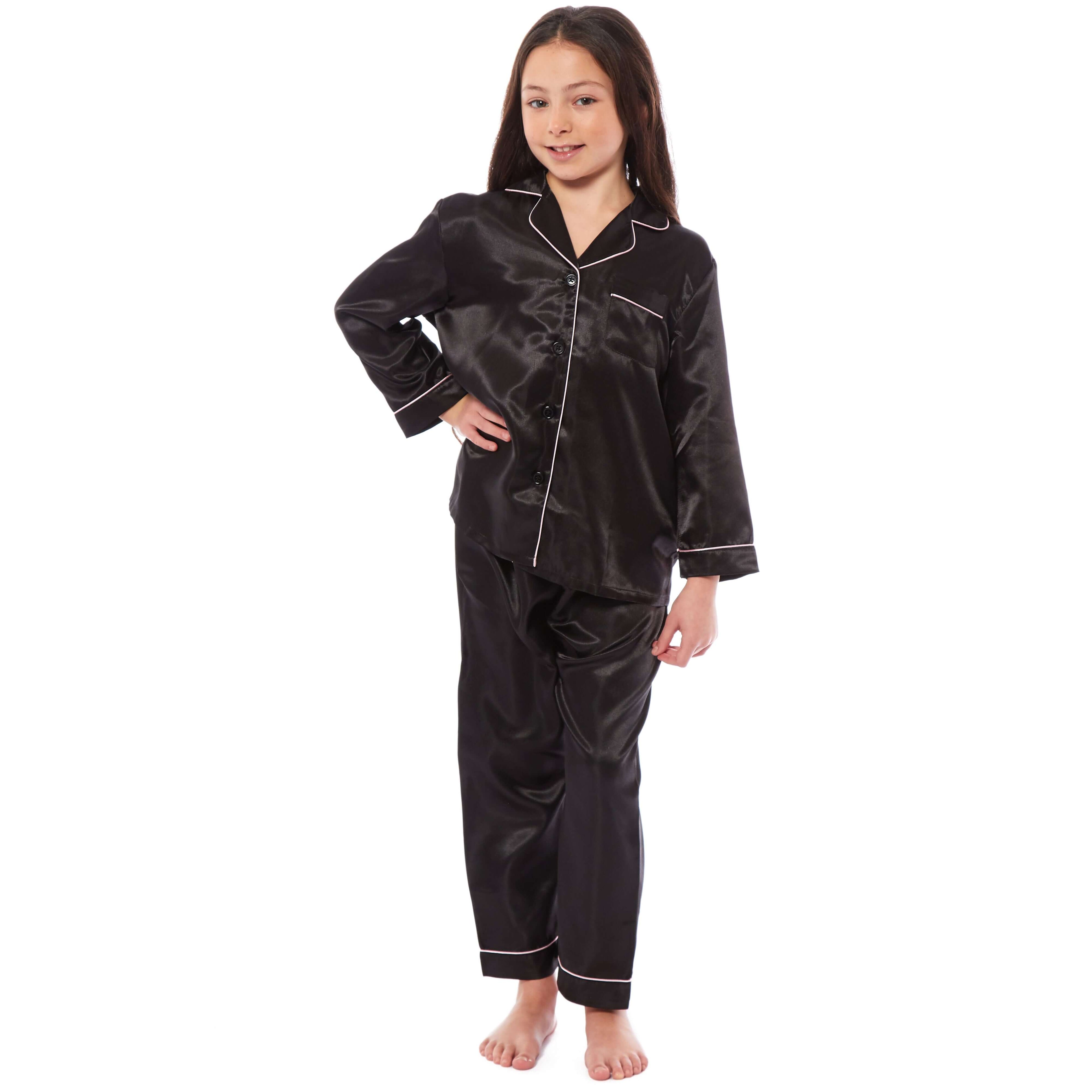 Daisy Dreamer Girls Satin Silk Pyjama Set Long Sleeve Button Down Sleepwear Luxurious