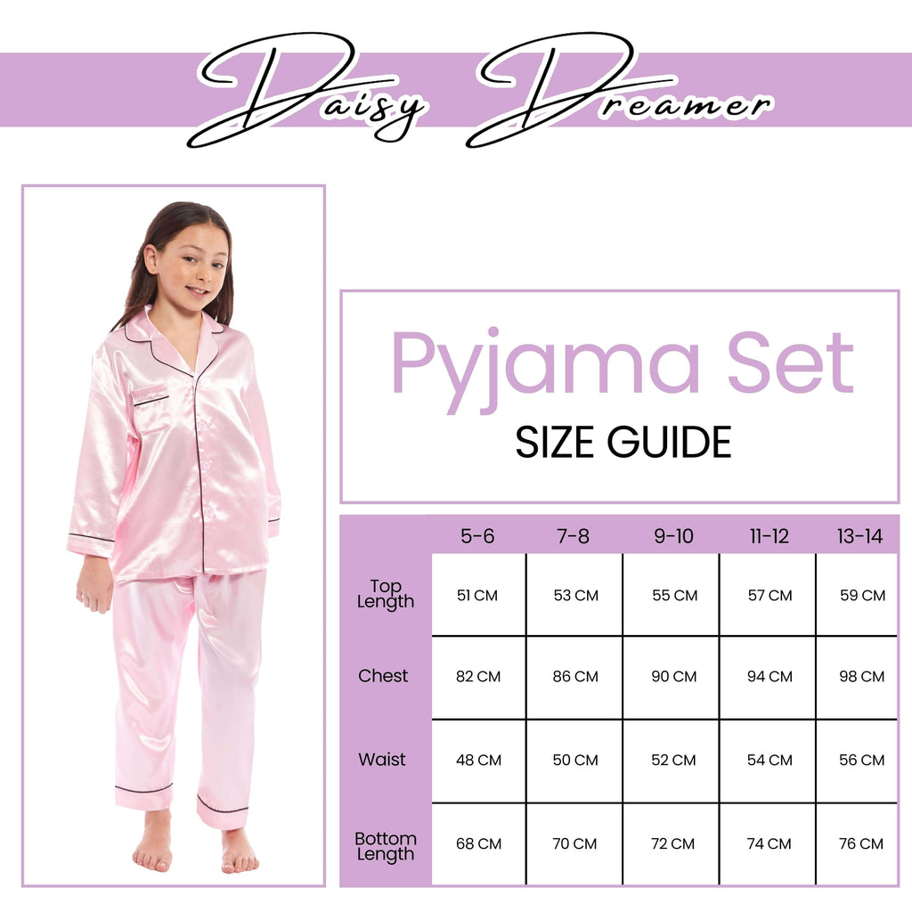 Daisy Dreamer Girls Satin Silk Pyjama Set Long Sleeve Button Down Sleepwear Luxurious