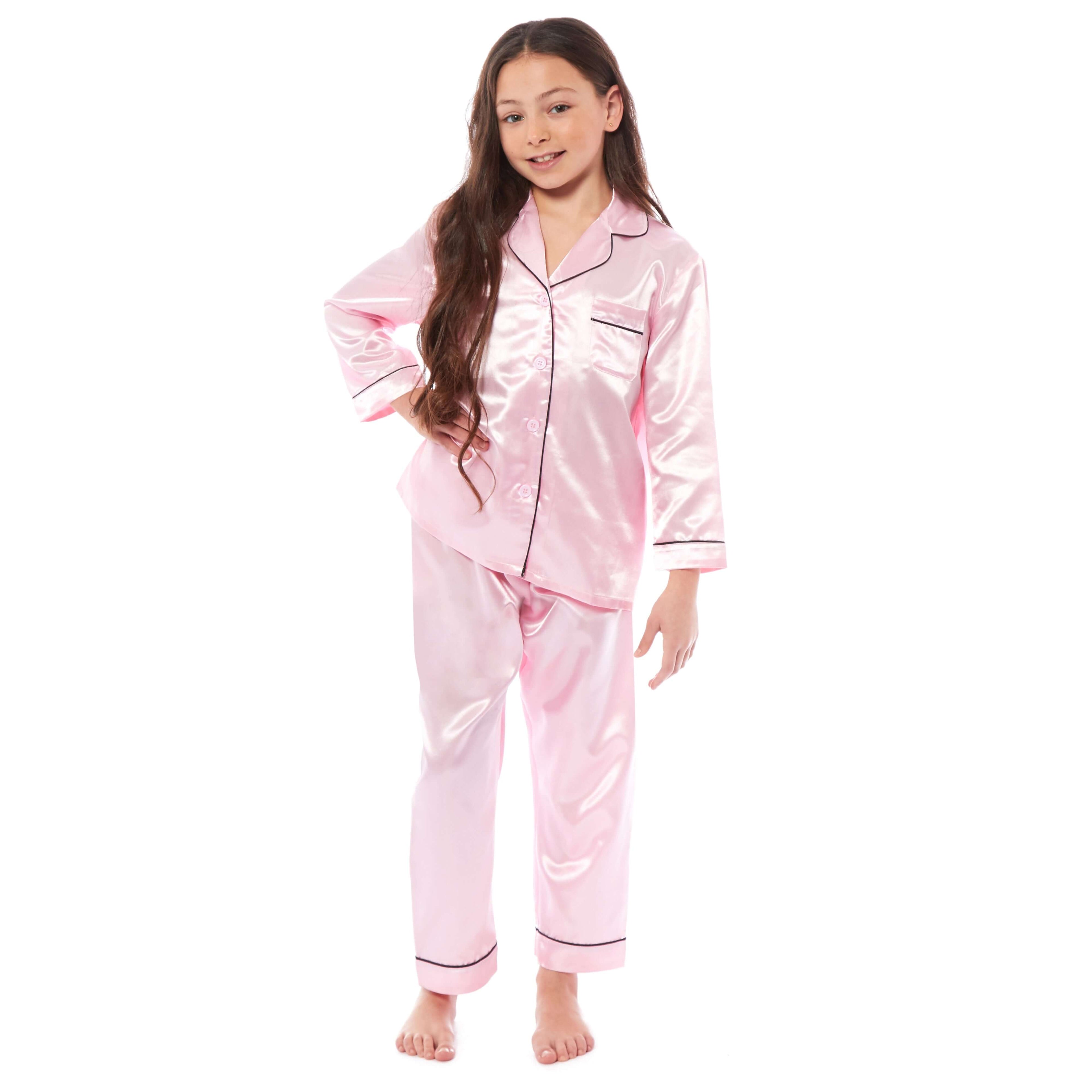 Daisy Dreamer Girls Satin Silk Pyjama Set Long Sleeve Button Down Sleepwear Luxurious