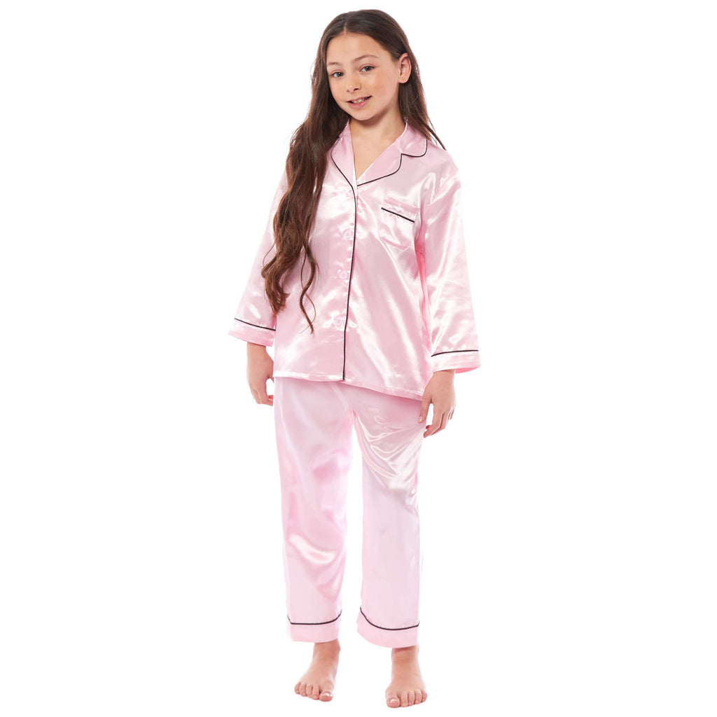 Daisy Dreamer Girls Satin Silk Pyjama Set Long Sleeve Button Down Sleepwear Luxurious