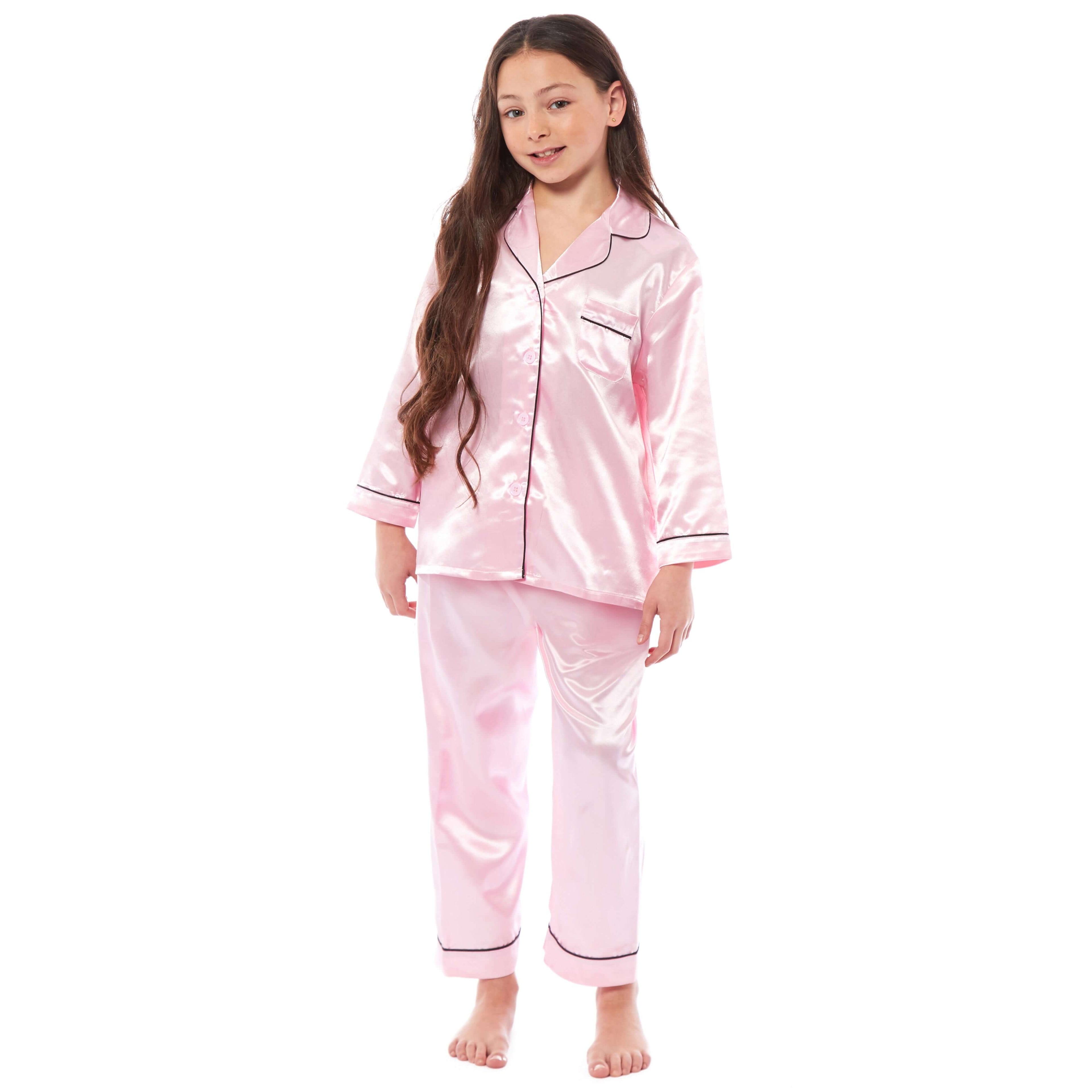 Daisy Dreamer Girls Satin Silk Pyjama Set Long Sleeve Button Down Sleepwear Luxurious